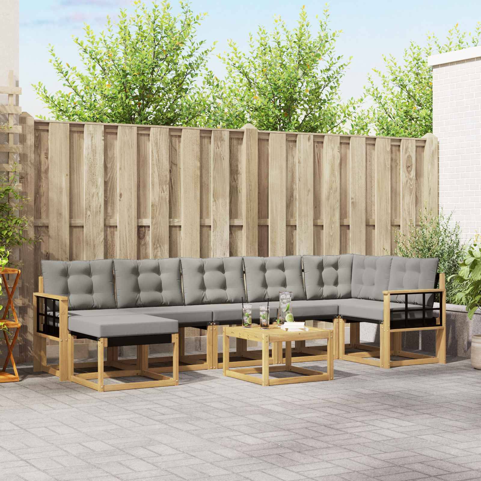 vidaXL Outdoor-Sofagarnitur mit Kissen 8 pcs Weiß und Hellgrau