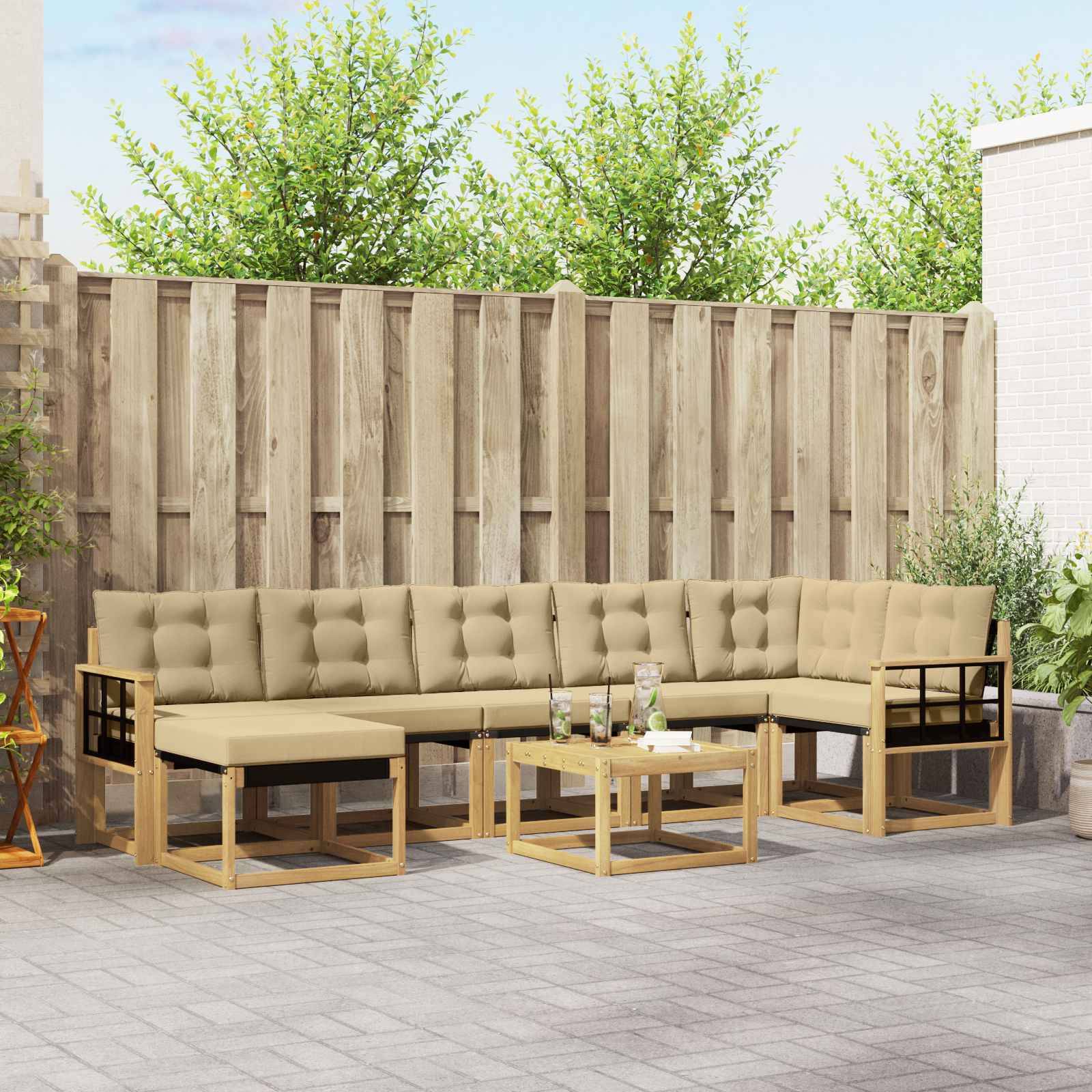 vidaXL Outdoor-Sofagarnitur mit Kissen 8 pcs Weiß und Beige