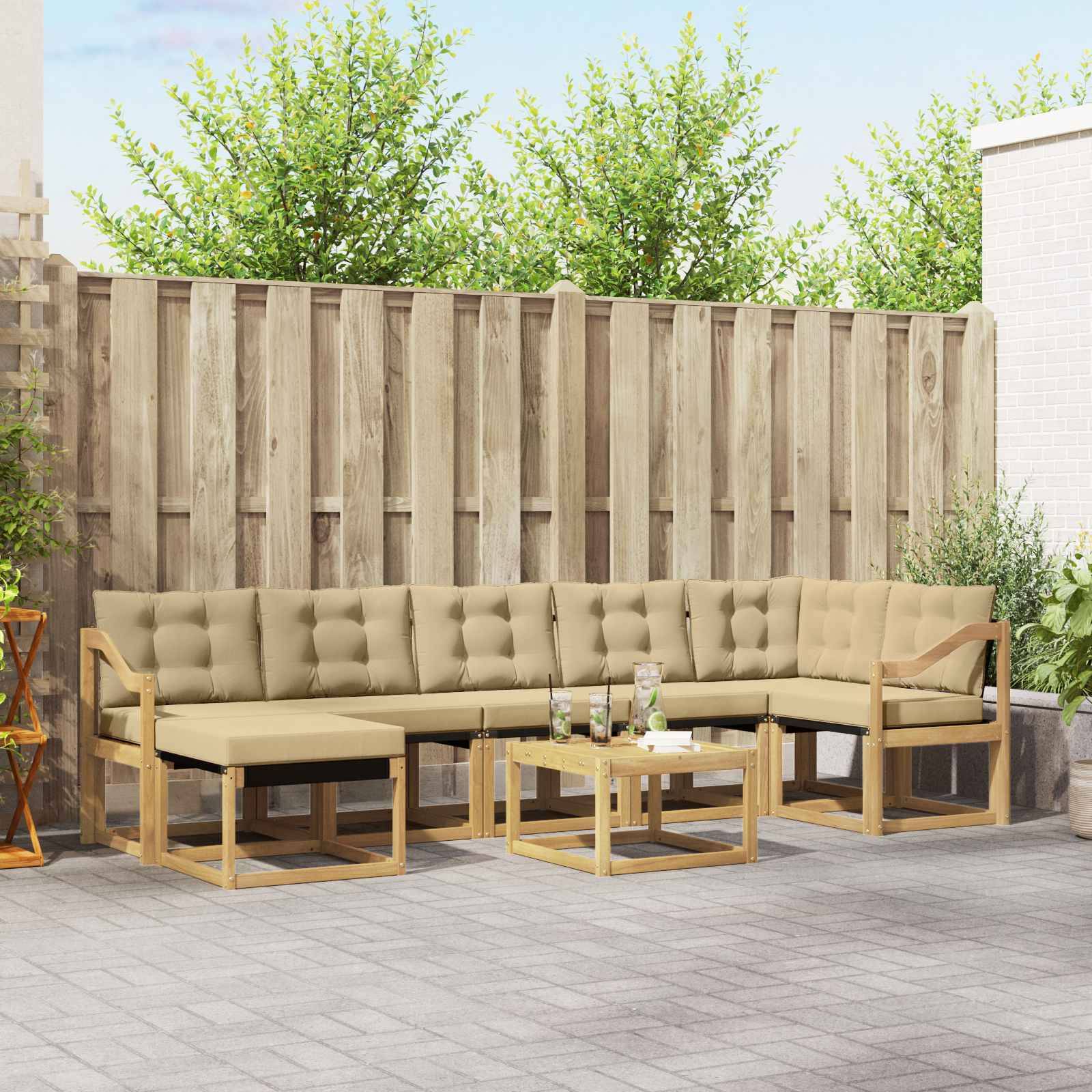 vidaXL Outdoor-Sofagarnitur mit Kissen 8 pcs Weiß und Beige