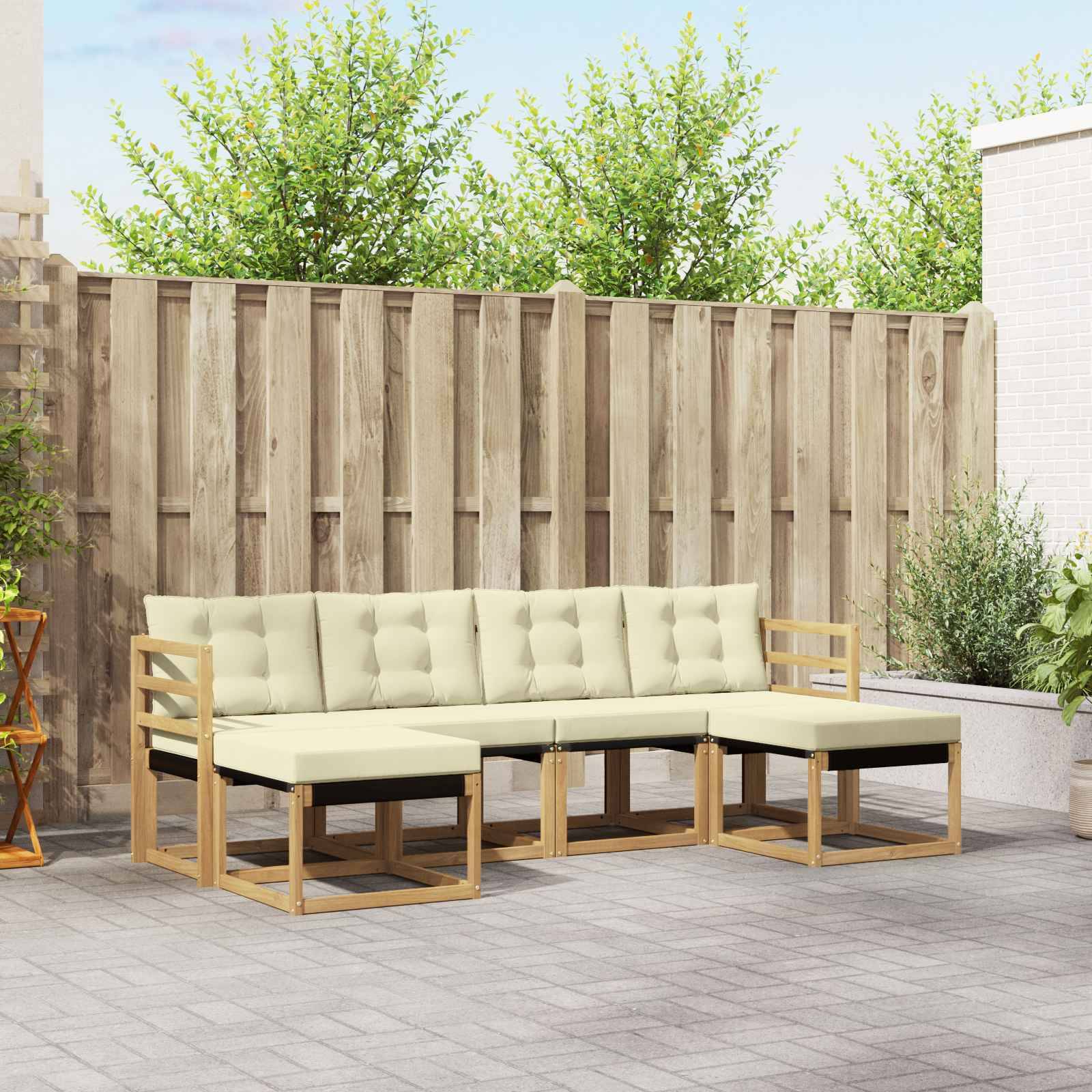 vidaXL Outdoor-Sofagarnitur mit Kissen 6 pcs Weiß und Creme