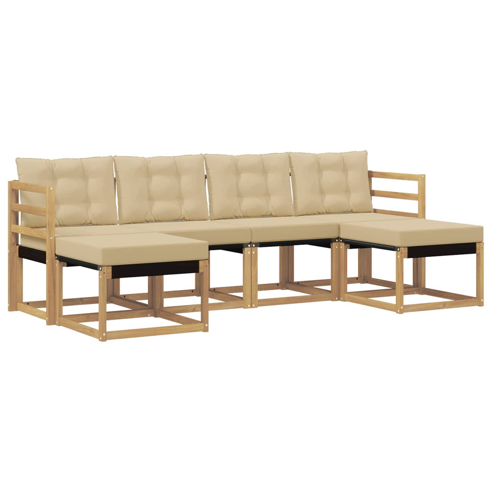 vidaXL Outdoor-Sofagarnitur mit Kissen 6 pcs Weiß und Beige