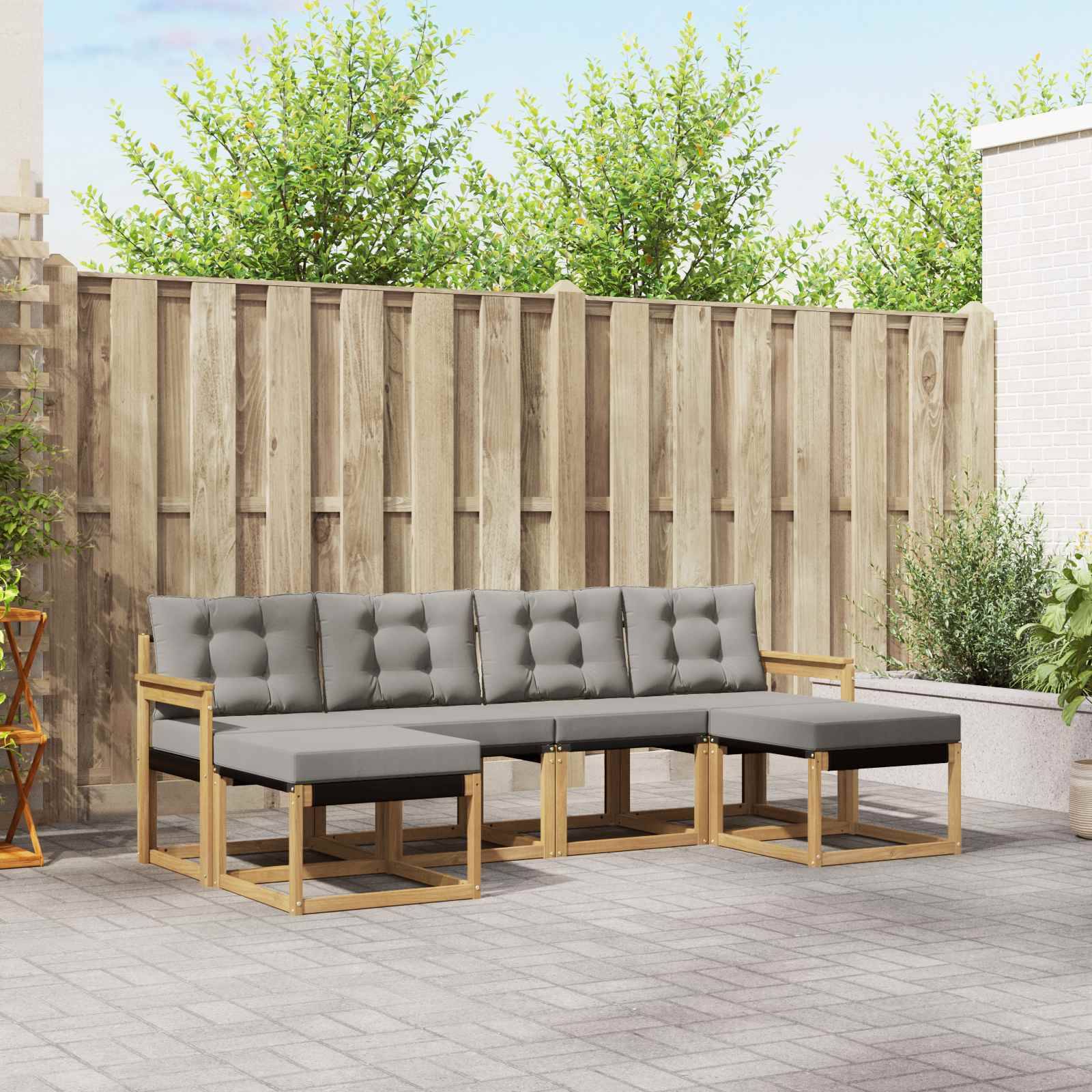 vidaXL Outdoor-Sofagarnitur mit Kissen 6 pcs Weiß und Hellgrau