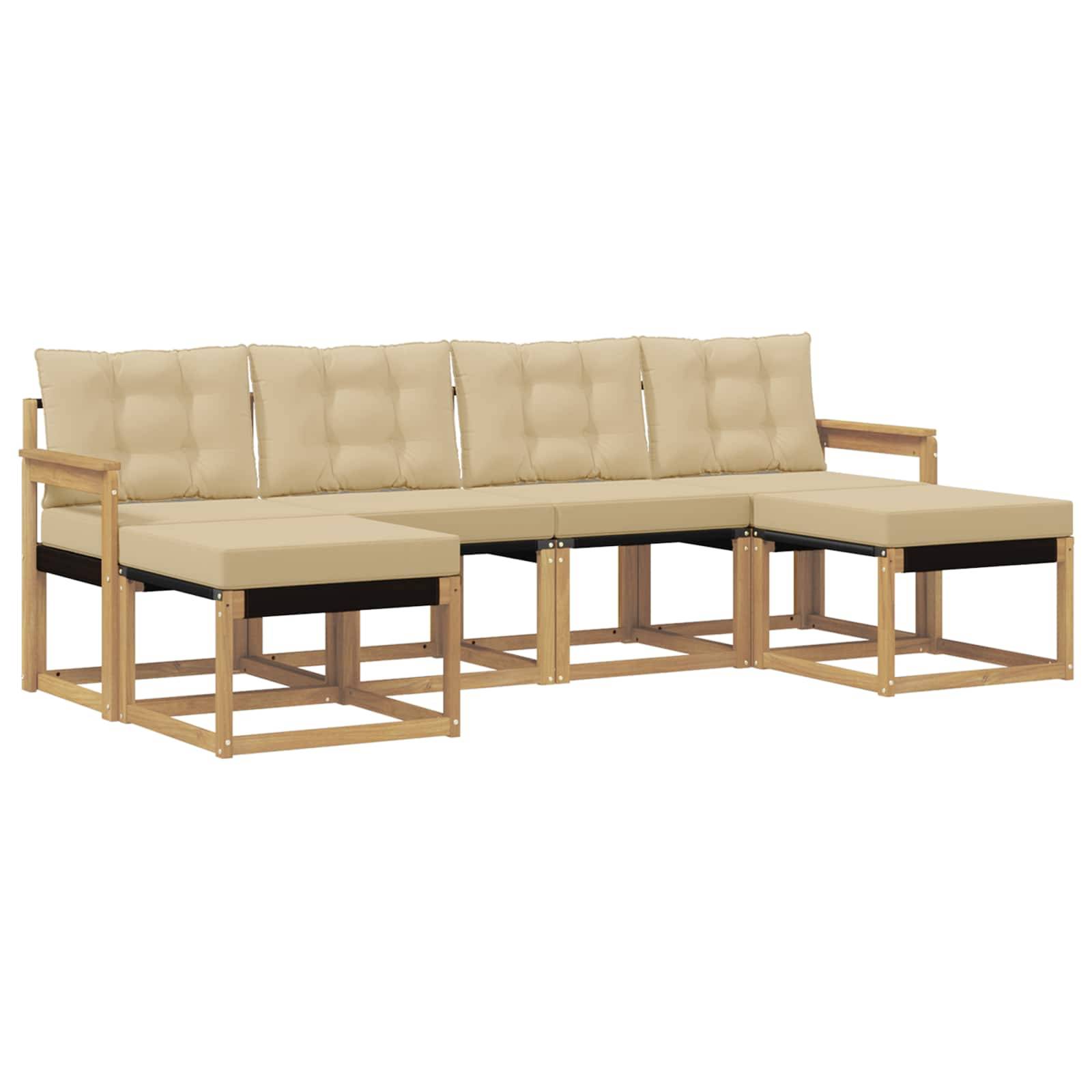 vidaXL Outdoor-Sofagarnitur mit Kissen 6 pcs Weiß und Beige