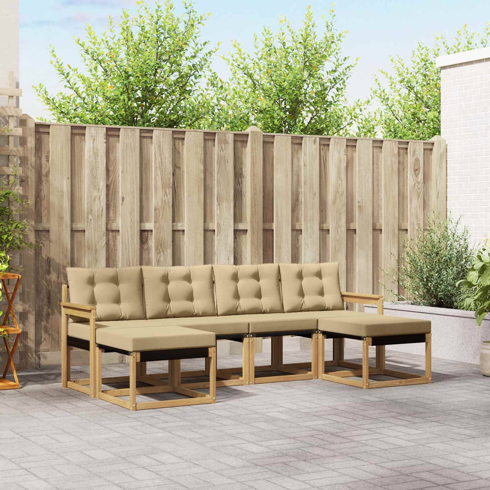 vidaXL Outdoor-Sofagarnitur mit Kissen 6 pcs Weiß und Beige
