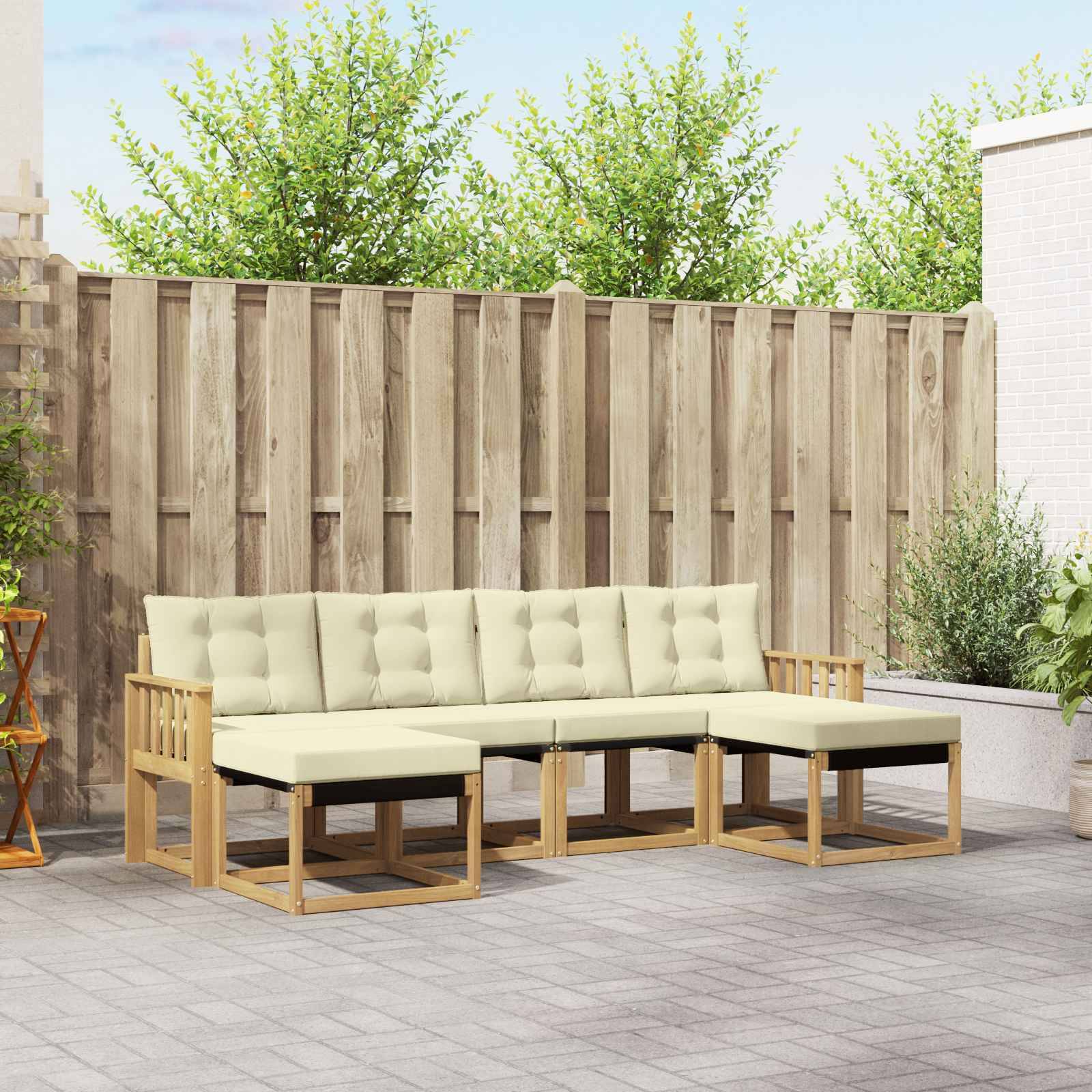 vidaXL Outdoor-Sofagarnitur mit Kissen 6 pcs Weiß und Creme
