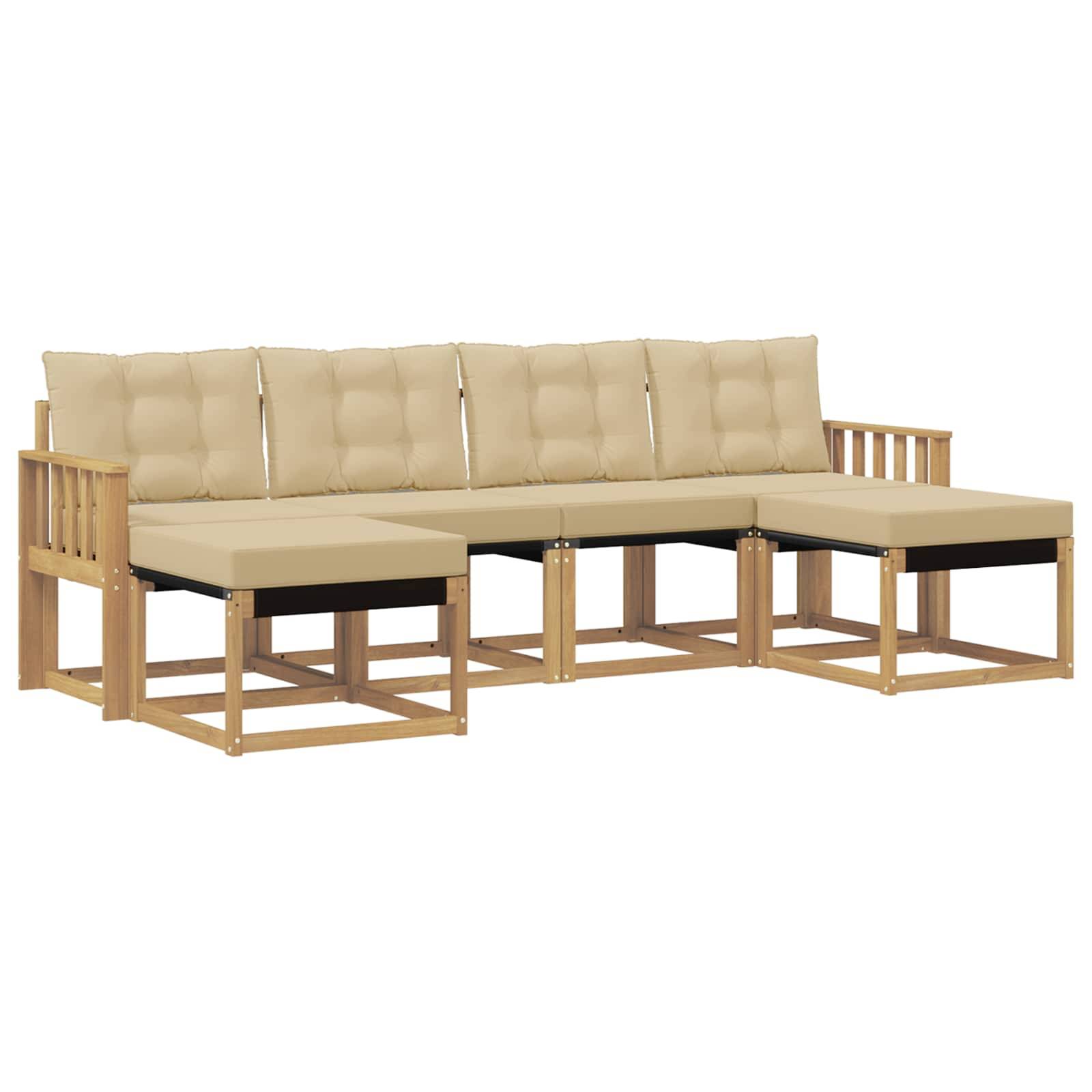 vidaXL Outdoor-Sofagarnitur mit Kissen 6 pcs Weiß und Beige
