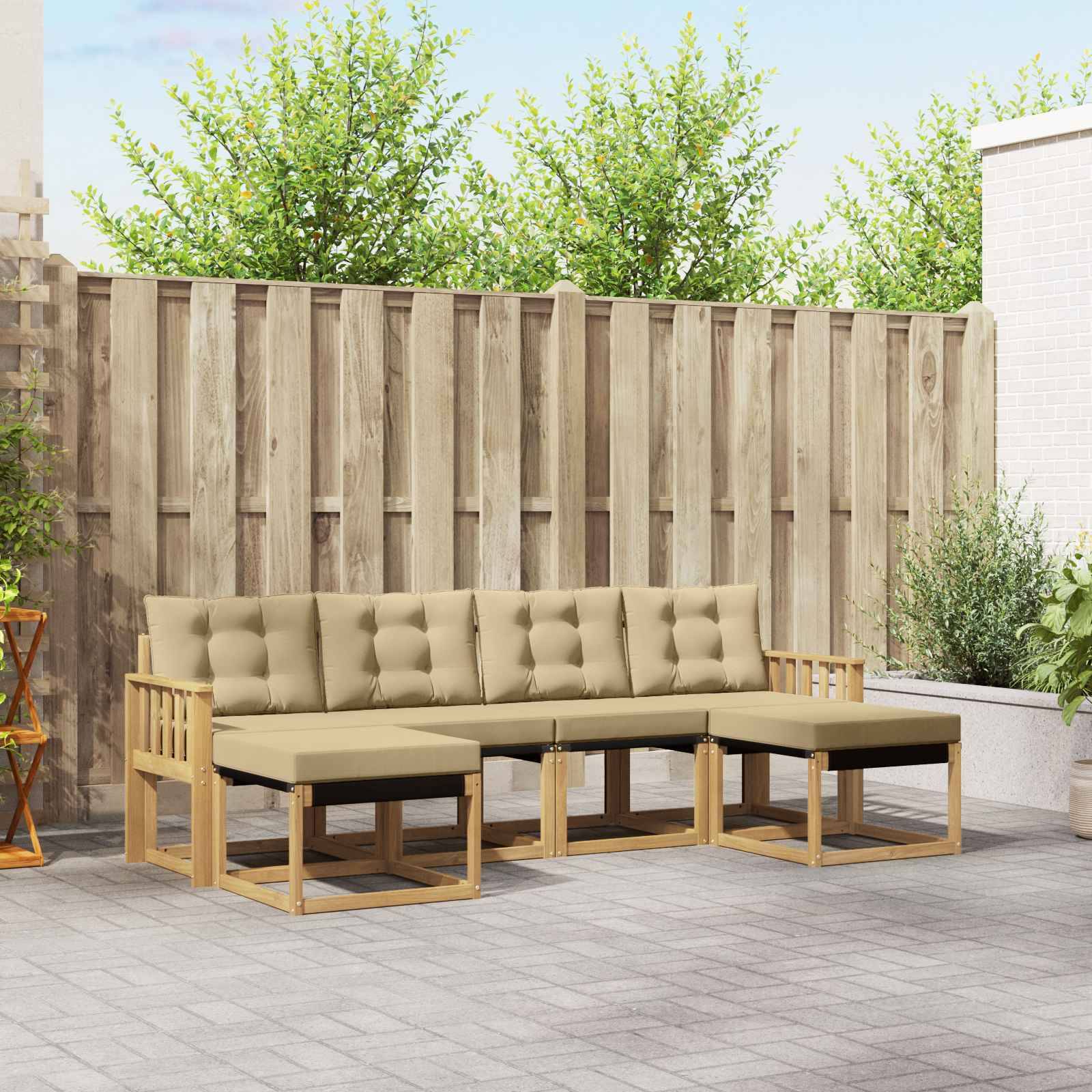 vidaXL Outdoor-Sofagarnitur mit Kissen 6 pcs Weiß und Beige
