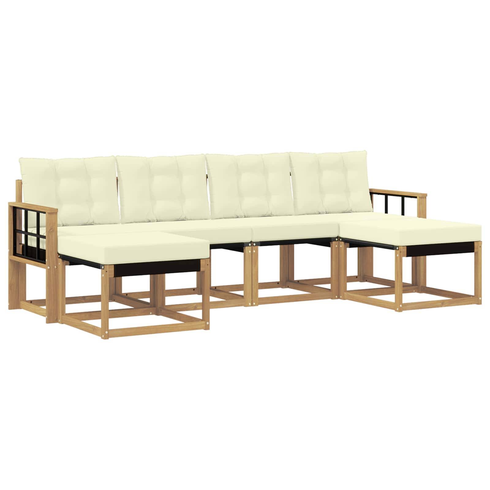 vidaXL Outdoor-Sofagarnitur mit Kissen 6 pcs Weiß und Creme