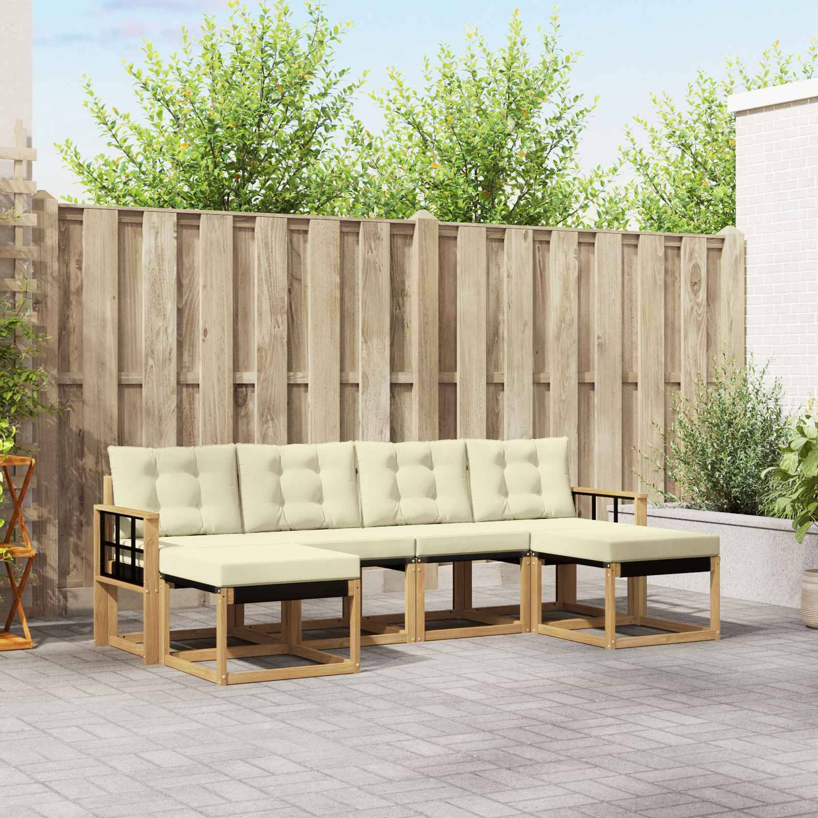 vidaXL Outdoor-Sofagarnitur mit Kissen 6 pcs Weiß und Creme
