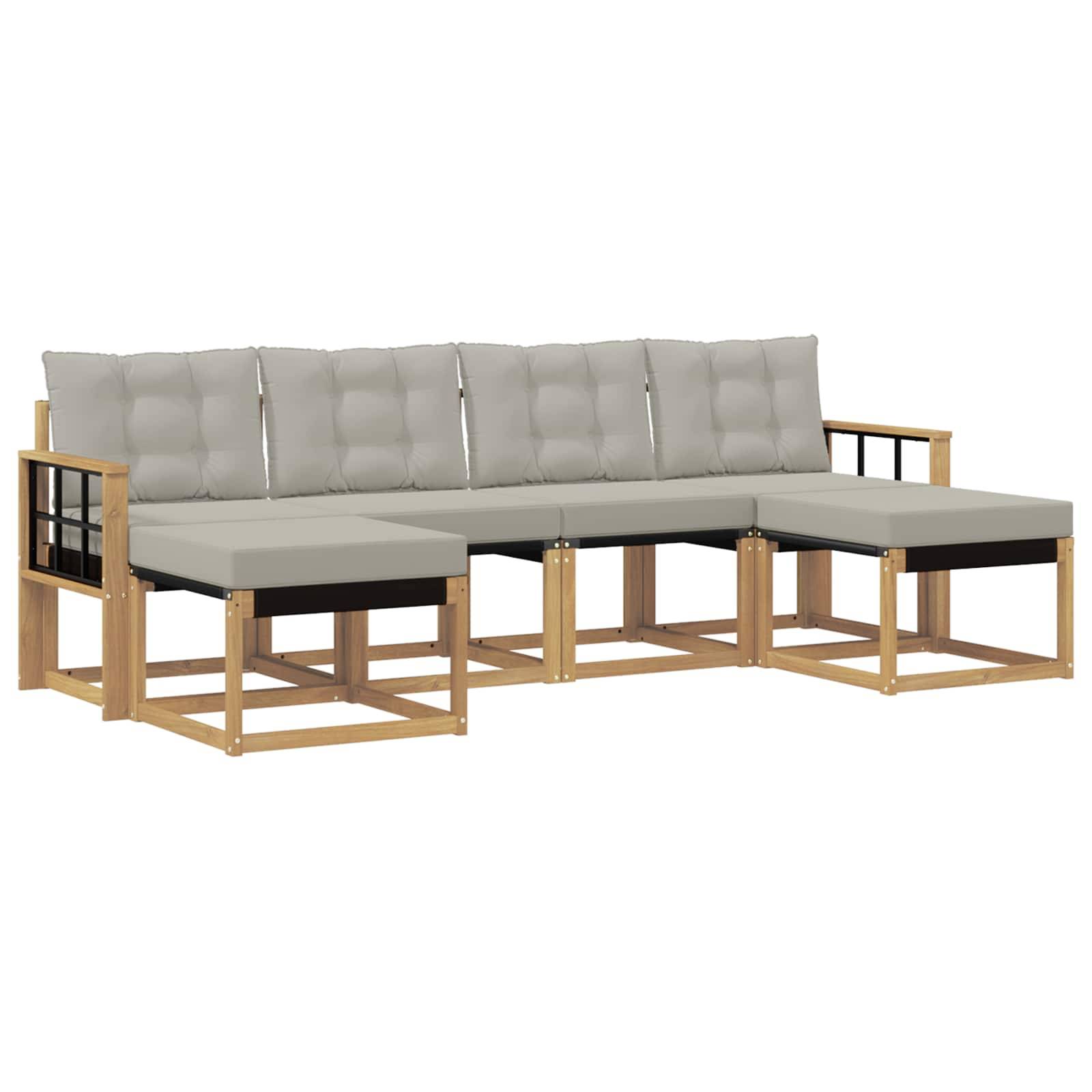 vidaXL Outdoor-Sofagarnitur mit Kissen 6 pcs Weiß und Hellgrau