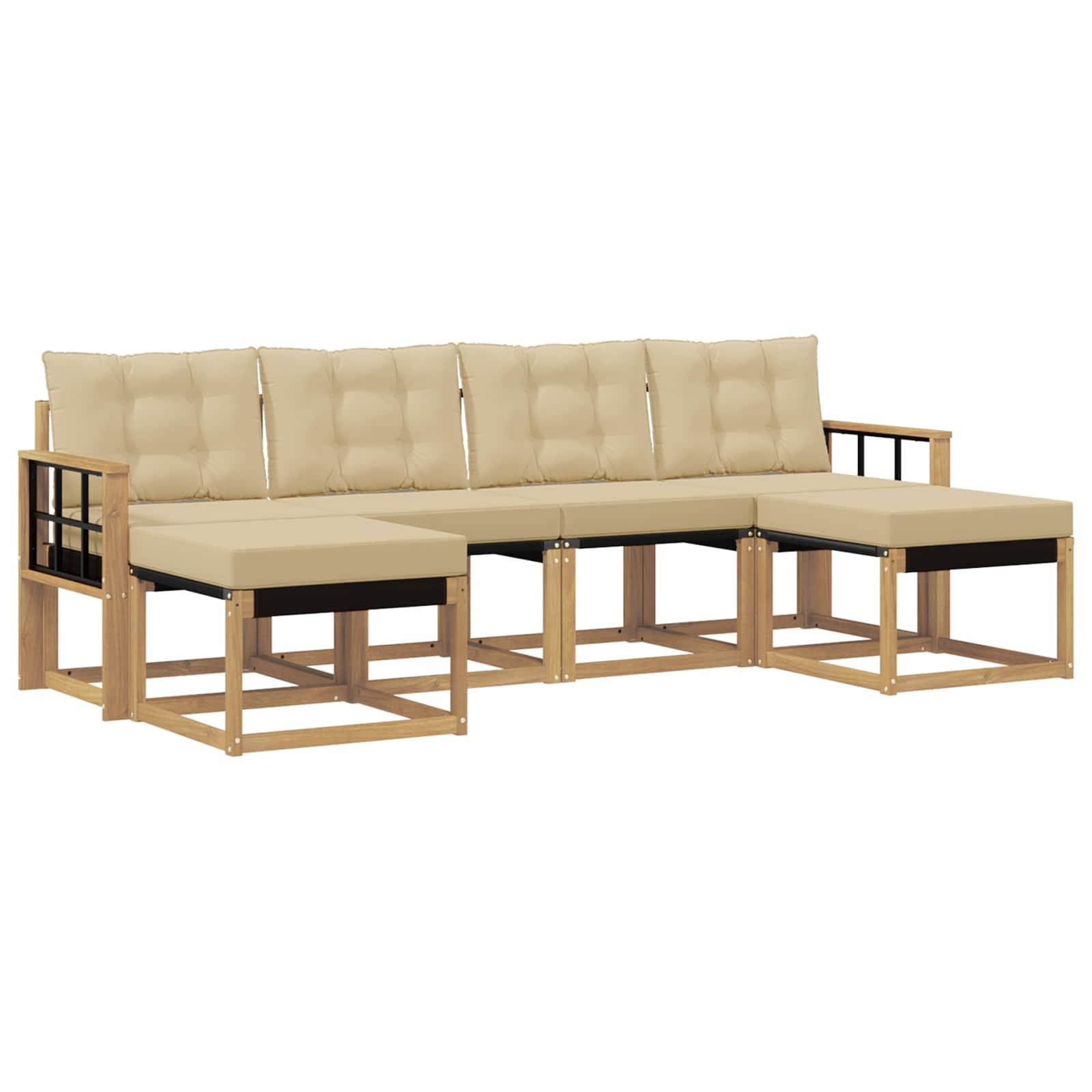 vidaXL Outdoor-Sofagarnitur mit Kissen 6 pcs Weiß und Beige