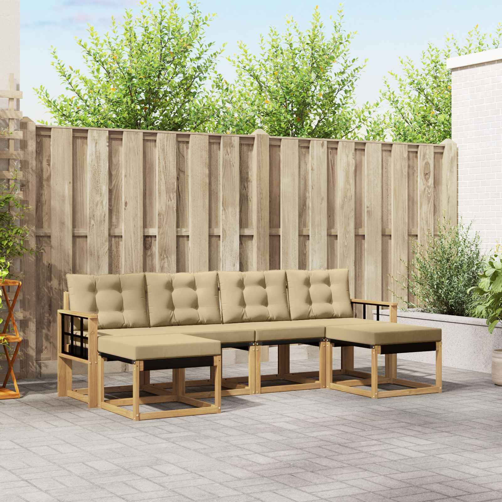 vidaXL Outdoor-Sofagarnitur mit Kissen 6 pcs Weiß und Beige