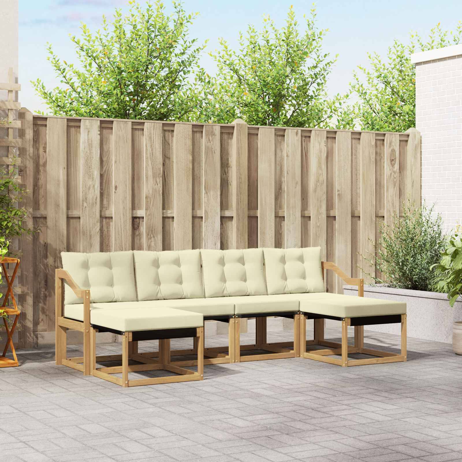 vidaXL Outdoor-Sofagarnitur mit Kissen 6 pcs Weiß und Creme