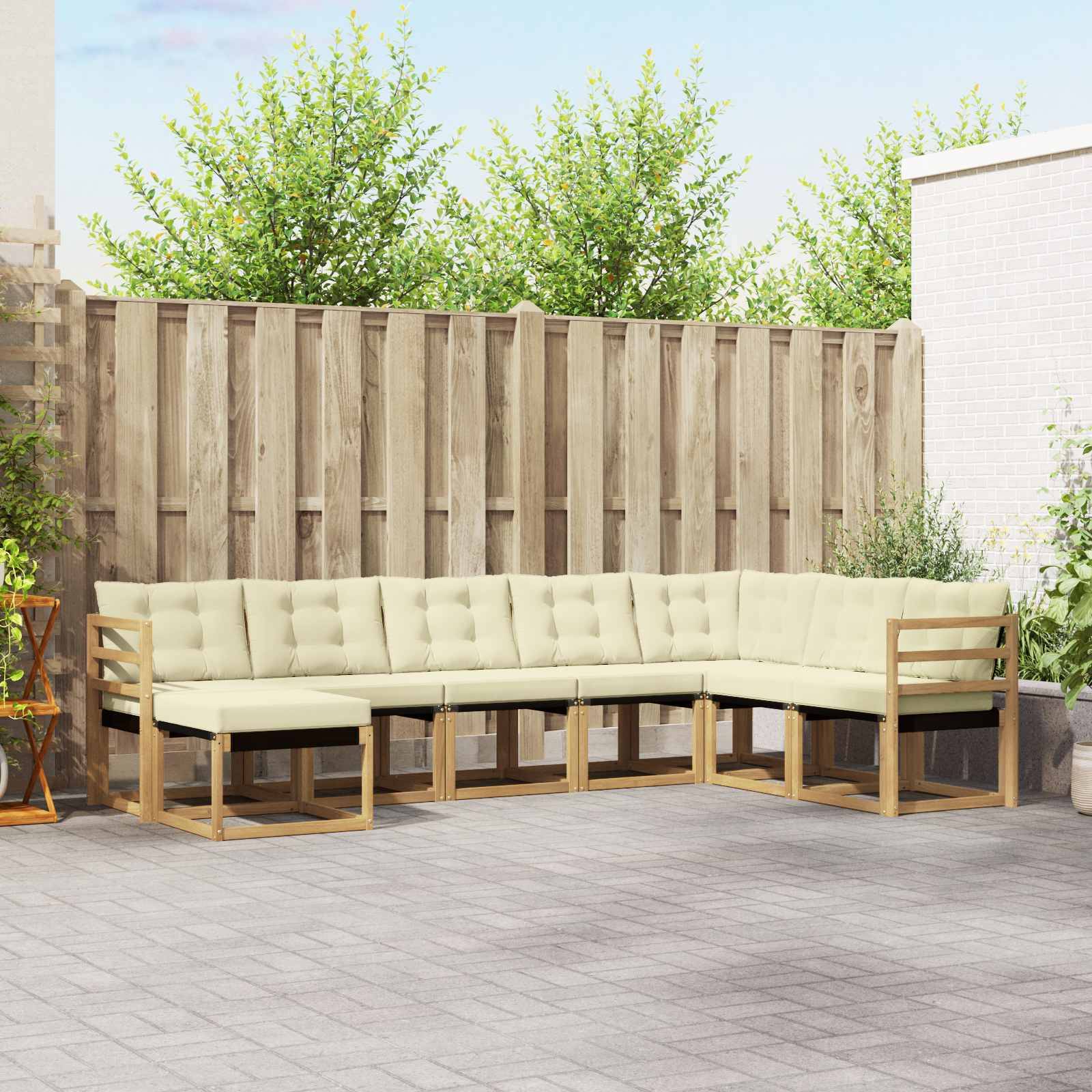 vidaXL Outdoor-Sofagarnitur mit Kissen 8 pcs Weiß und Creme
