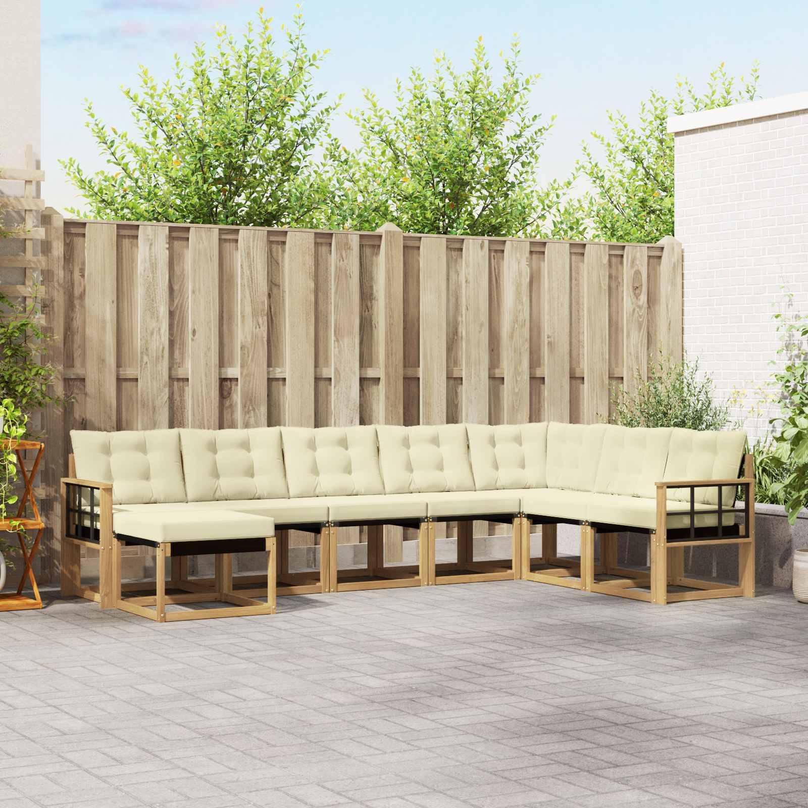 vidaXL Outdoor-Sofagarnitur mit Kissen 8 pcs Weiß und Creme