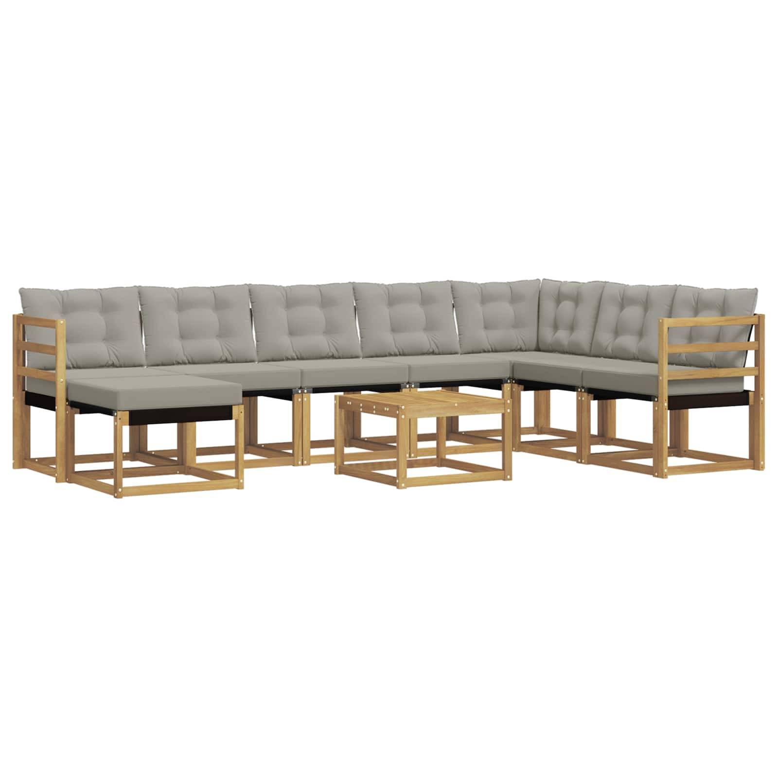 vidaXL Outdoor-Sofagarnitur mit Kissen 9 pcs Weiß und Hellgrau