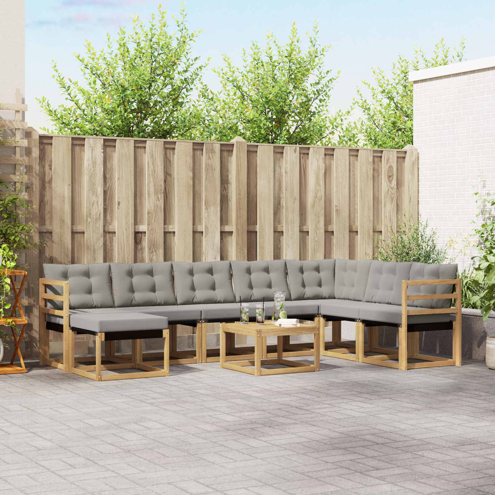 vidaXL Outdoor-Sofagarnitur mit Kissen 9 pcs Weiß und Hellgrau