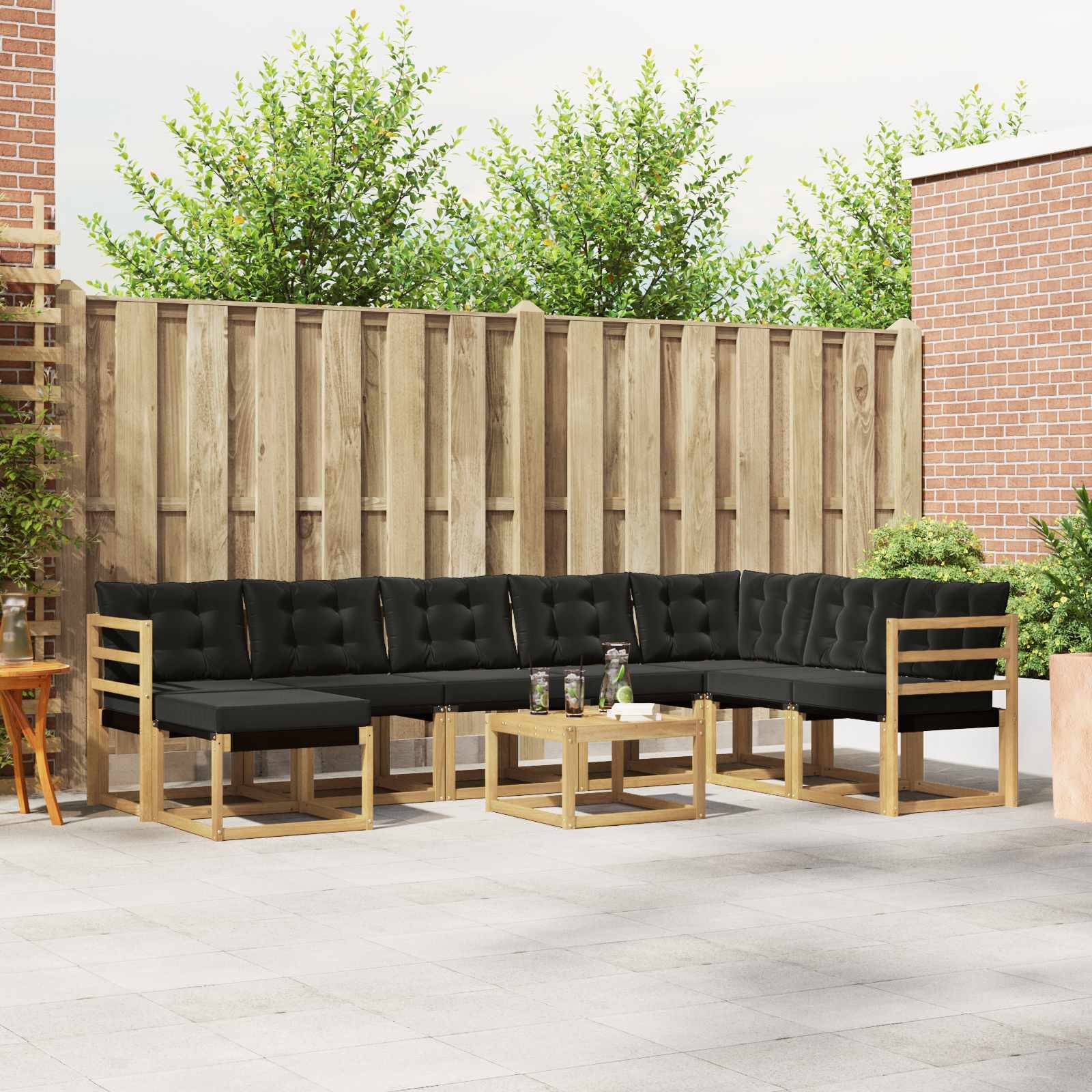 vidaXL Outdoor-Sofagarnitur mit Kissen 9 pcs Weiß und Schwarz