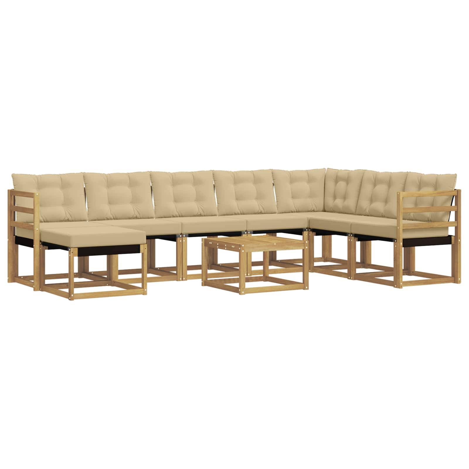 vidaXL Outdoor-Sofagarnitur mit Kissen 9 pcs Weiß und Beige