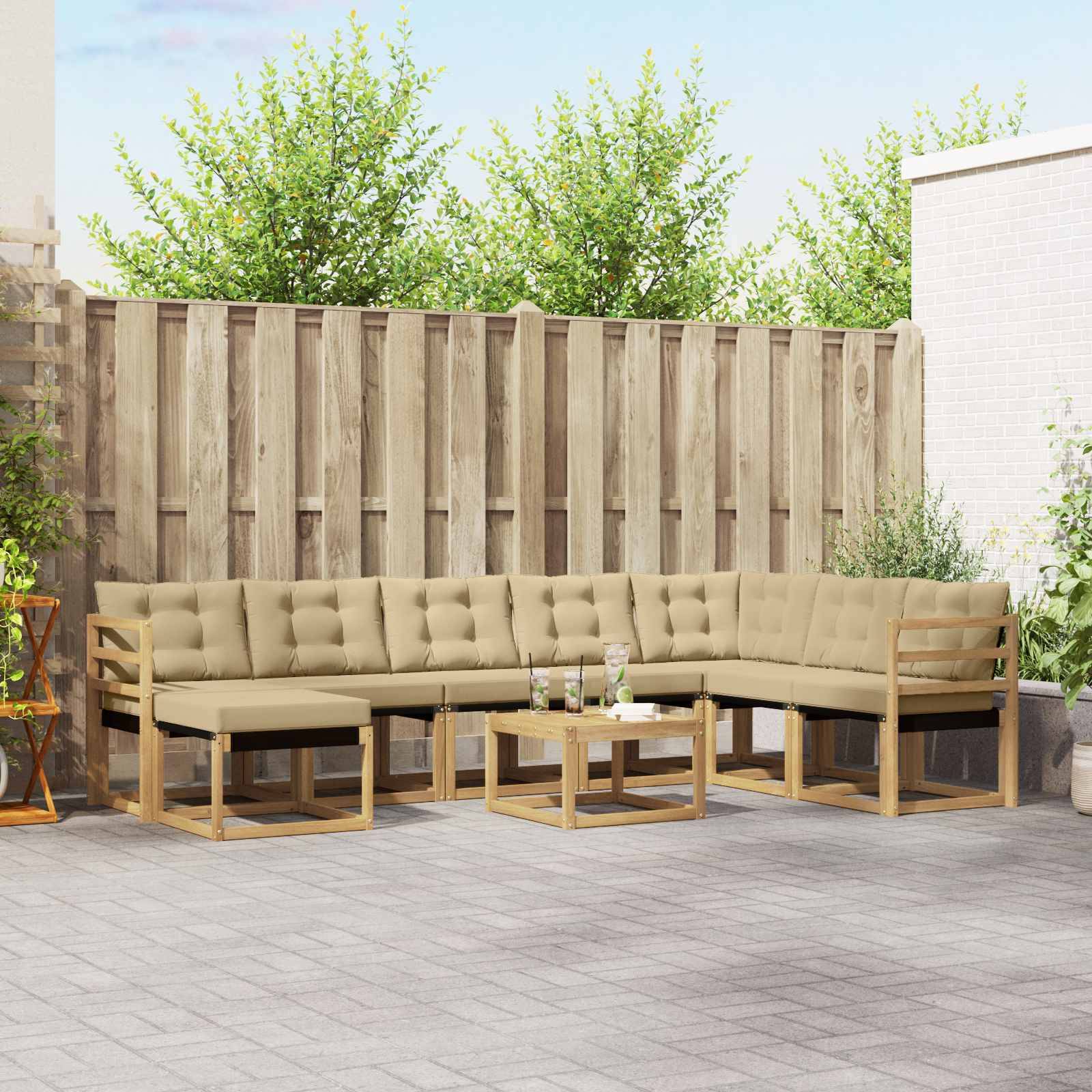 vidaXL Outdoor-Sofagarnitur mit Kissen 9 pcs Weiß und Beige