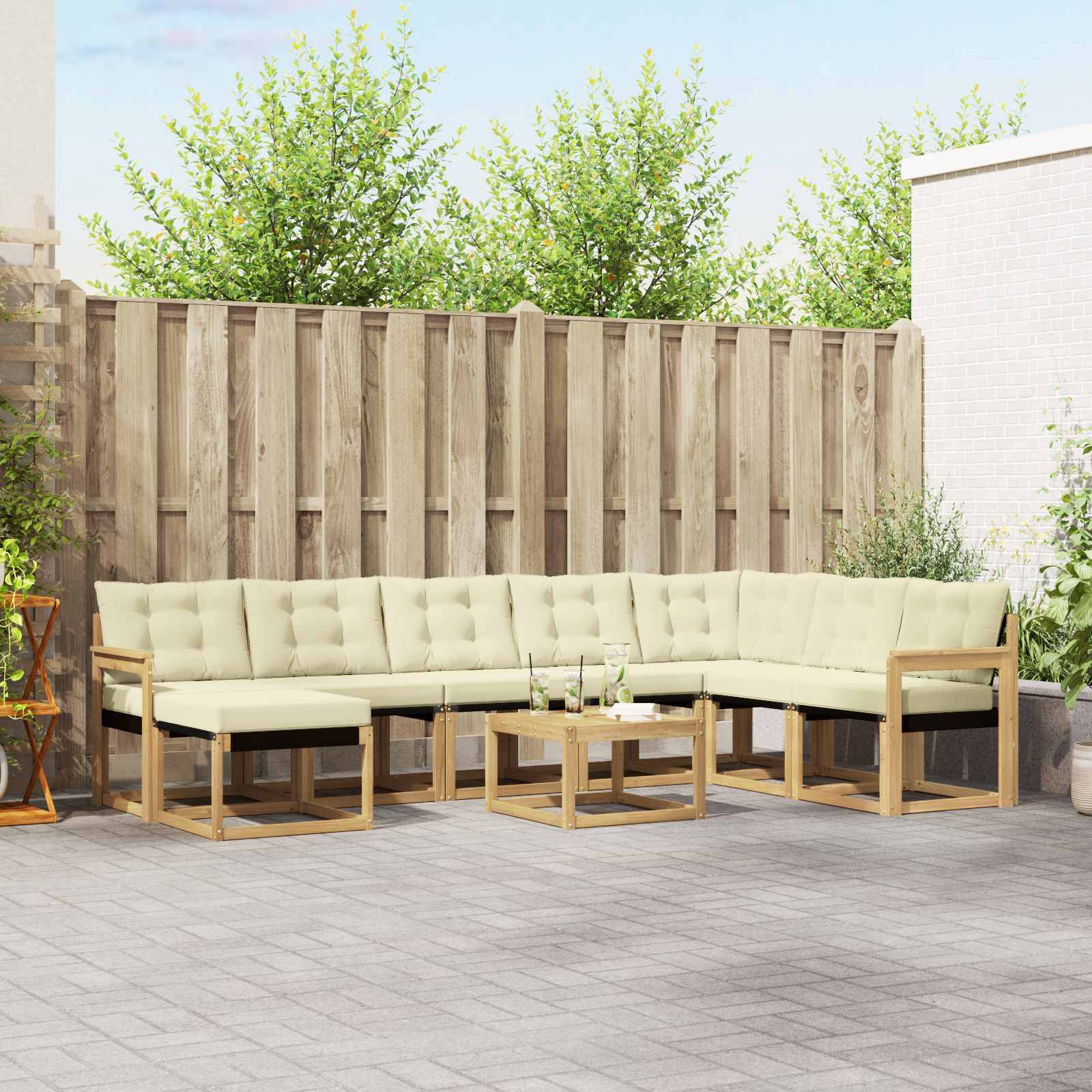 vidaXL Outdoor-Sofagarnitur mit Kissen 9 pcs Weiß und Creme