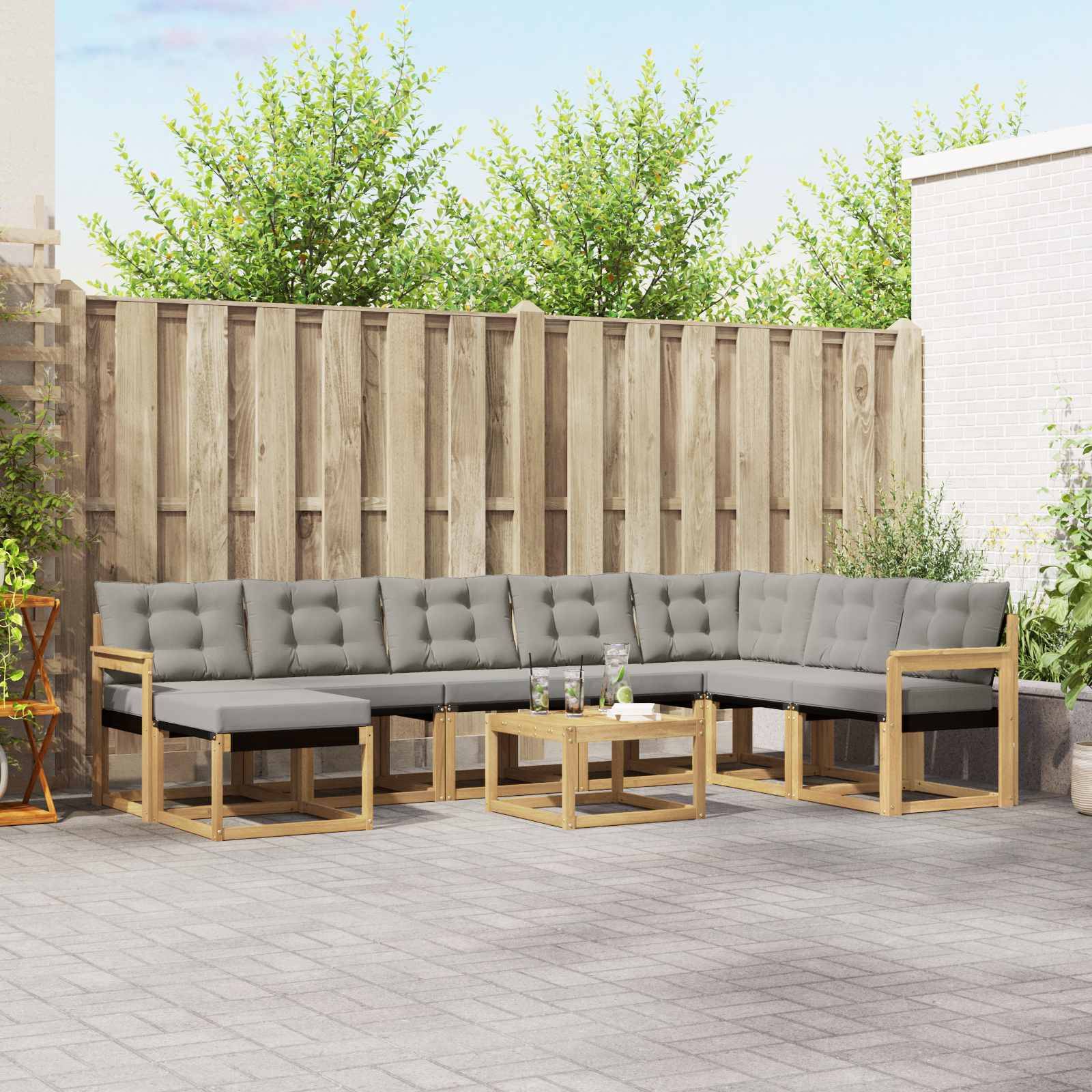 vidaXL Outdoor-Sofagarnitur mit Kissen 9 pcs Weiß und Hellgrau