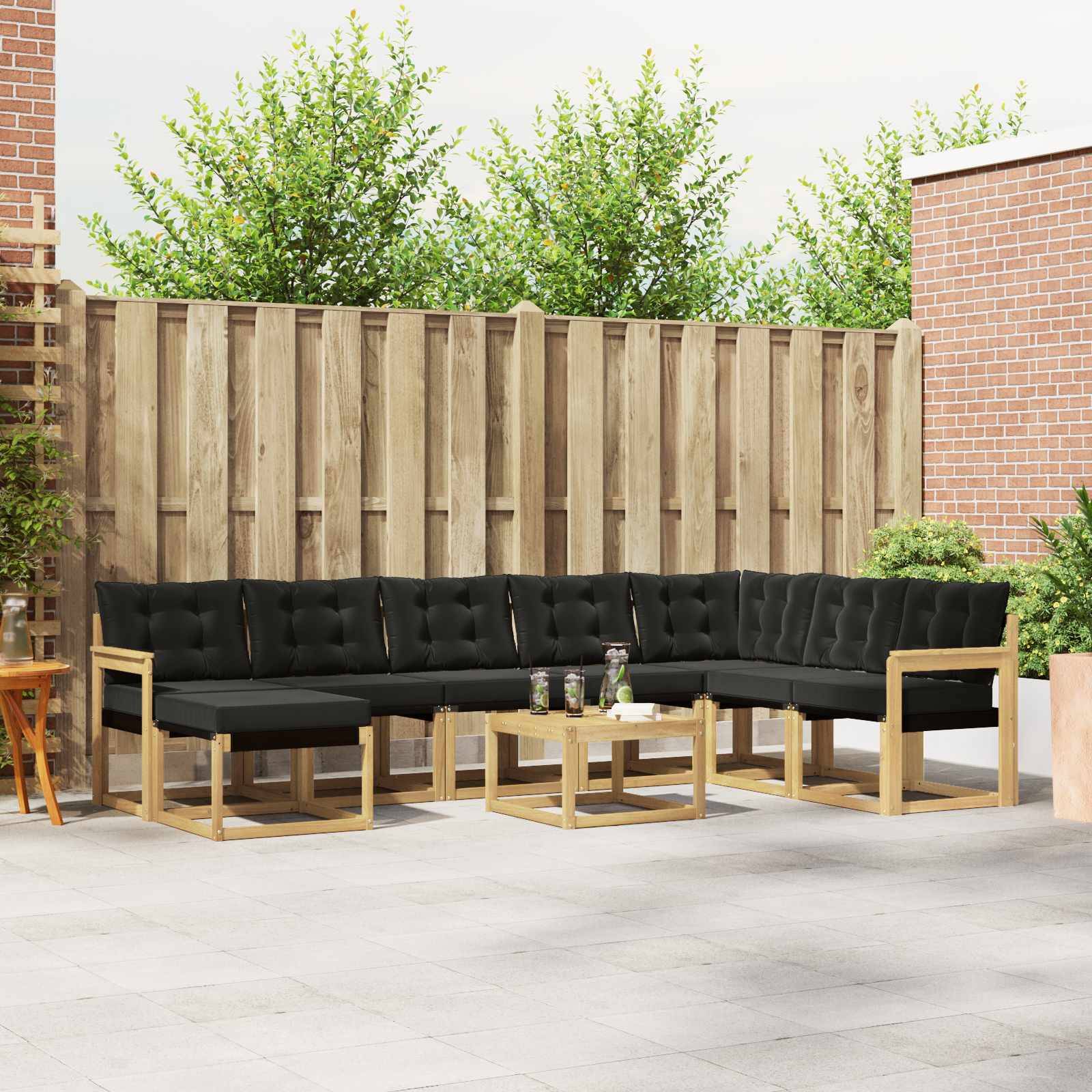 vidaXL Outdoor-Sofagarnitur mit Kissen 9 pcs Weiß und Schwarz