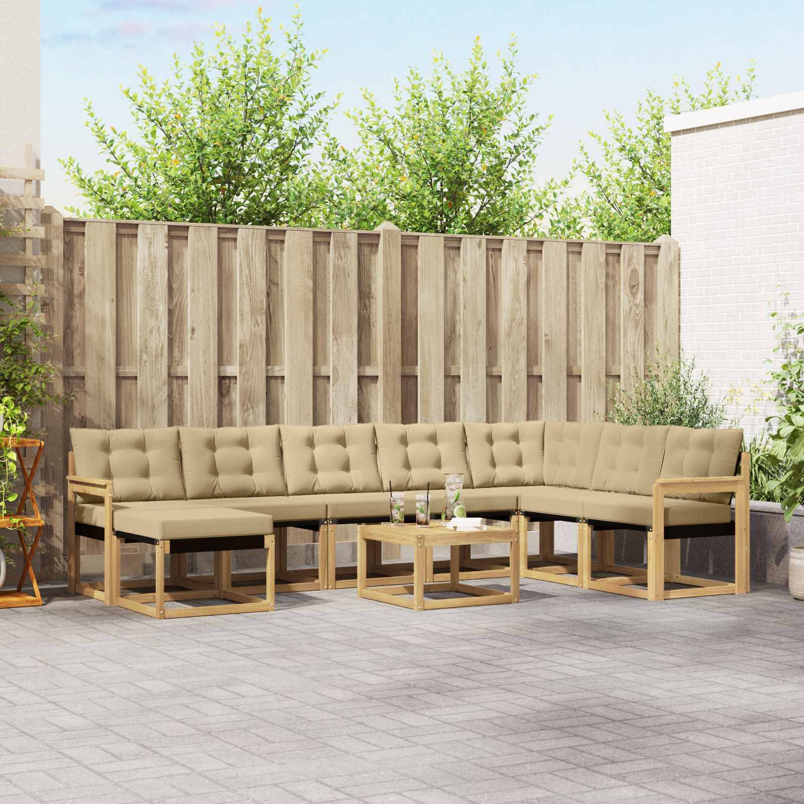 vidaXL Outdoor-Sofagarnitur mit Kissen 9 pcs Weiß und Beige
