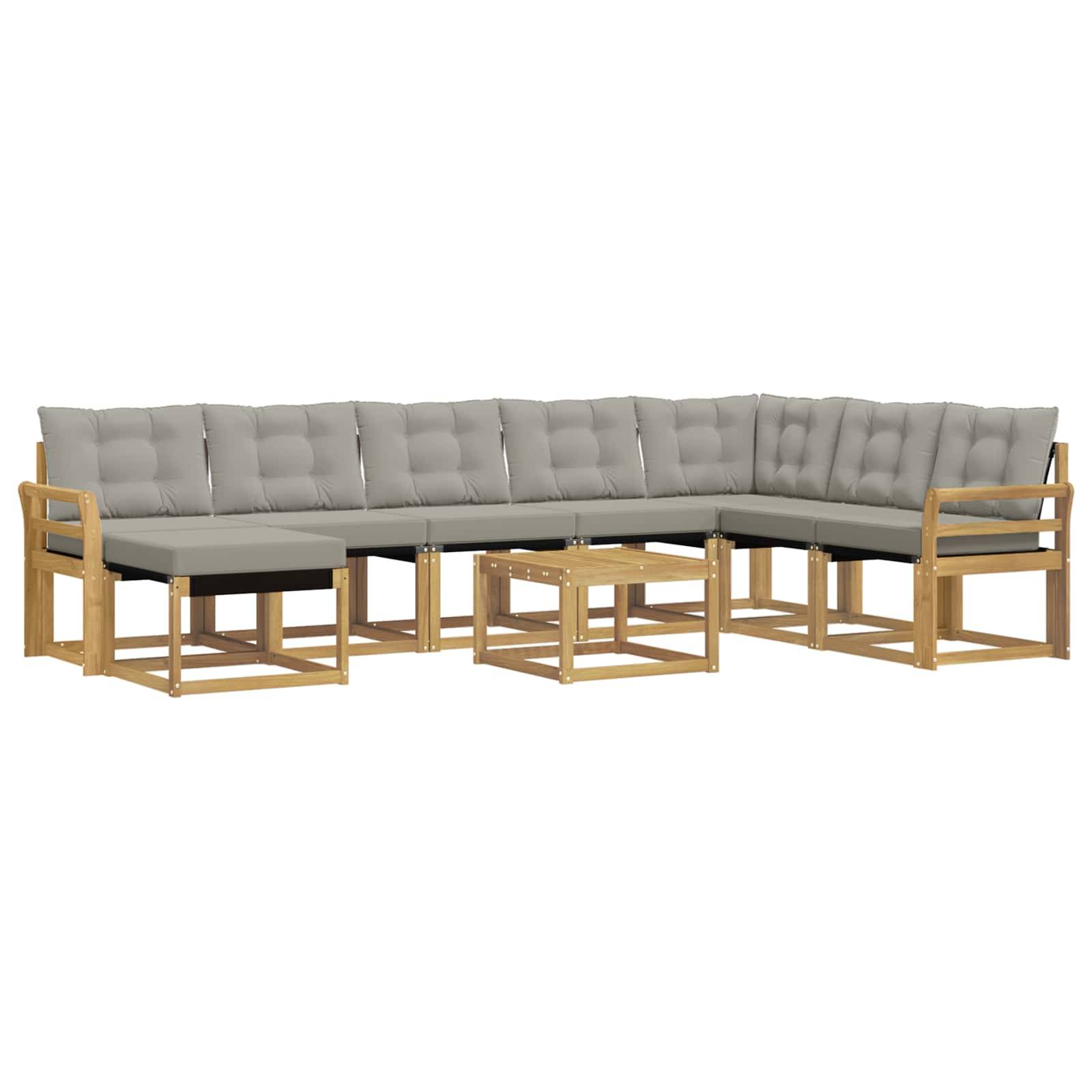 vidaXL Outdoor-Sofagarnitur mit Kissen 9 pcs Weiß und Hellgrau