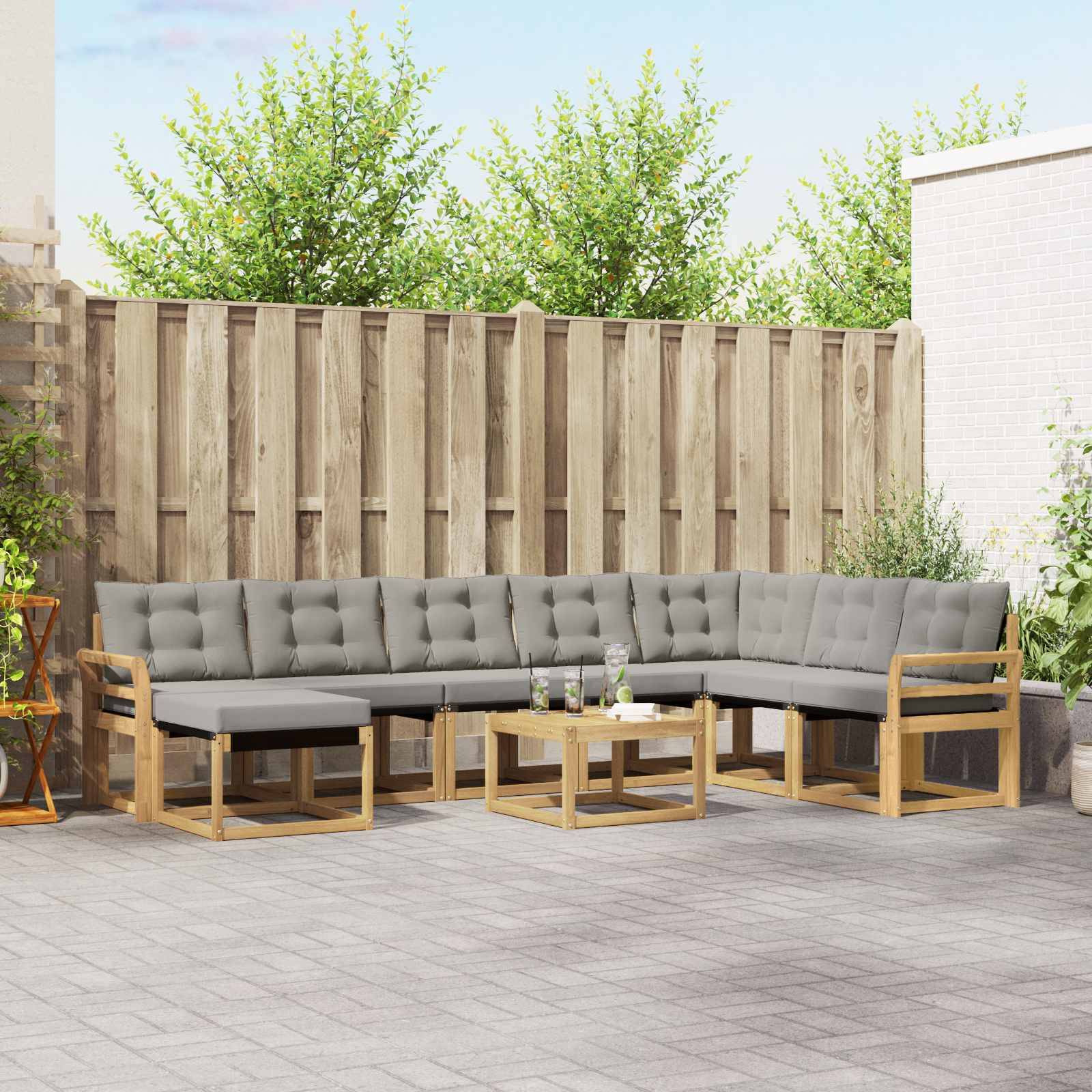 vidaXL Outdoor-Sofagarnitur mit Kissen 9 pcs Weiß und Hellgrau