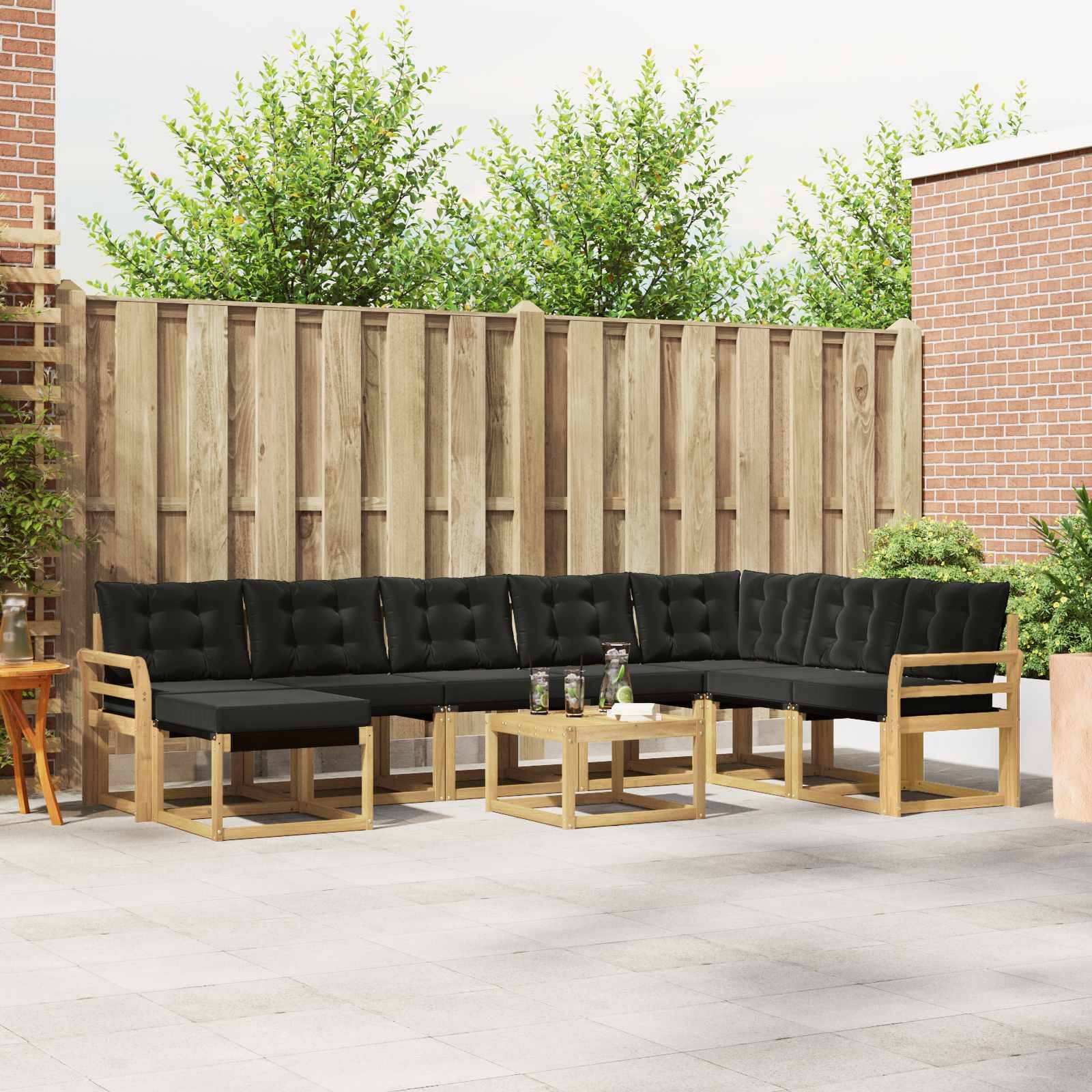 vidaXL Outdoor-Sofagarnitur mit Kissen 9 pcs Weiß und Schwarz
