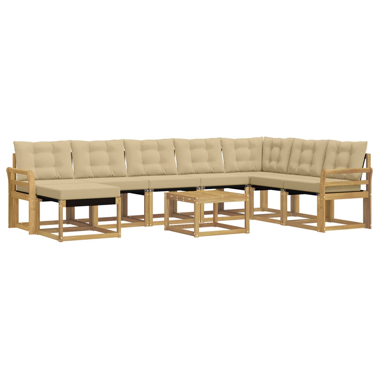 vidaXL Outdoor-Sofagarnitur mit Kissen 9 pcs Weiß und Beige