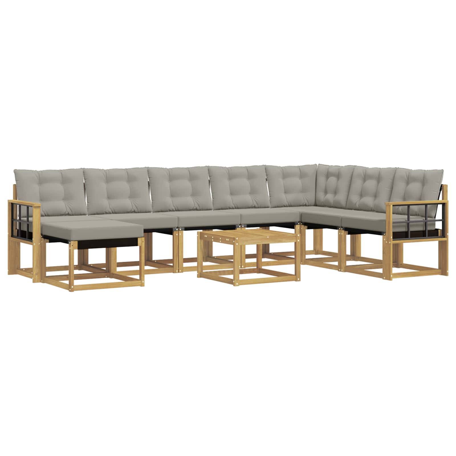 vidaXL Outdoor-Sofagarnitur mit Kissen 9 pcs Weiß und Hellgrau