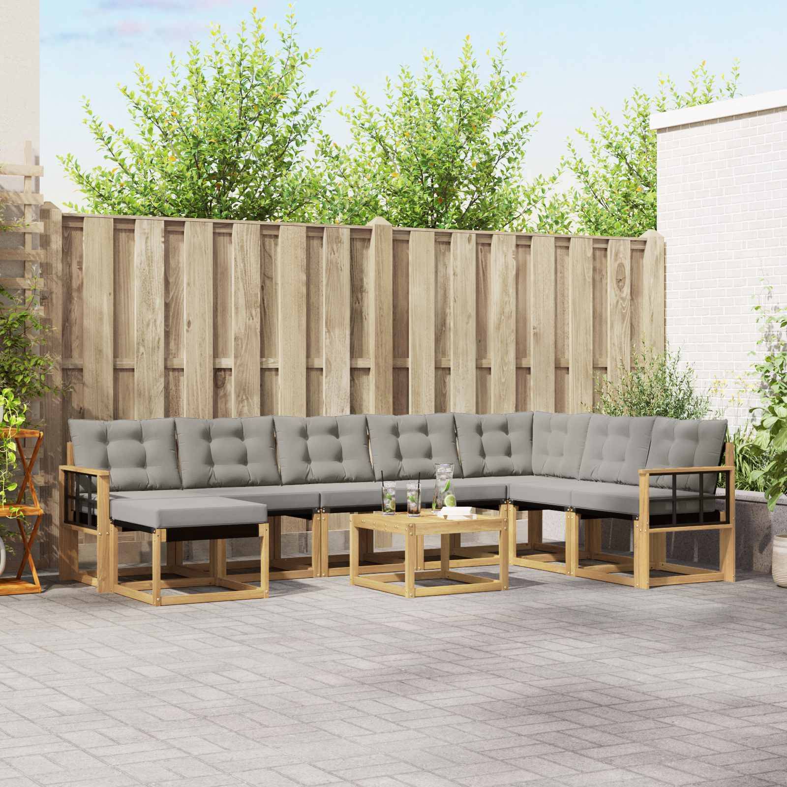 vidaXL Outdoor-Sofagarnitur mit Kissen 9 pcs Weiß und Hellgrau