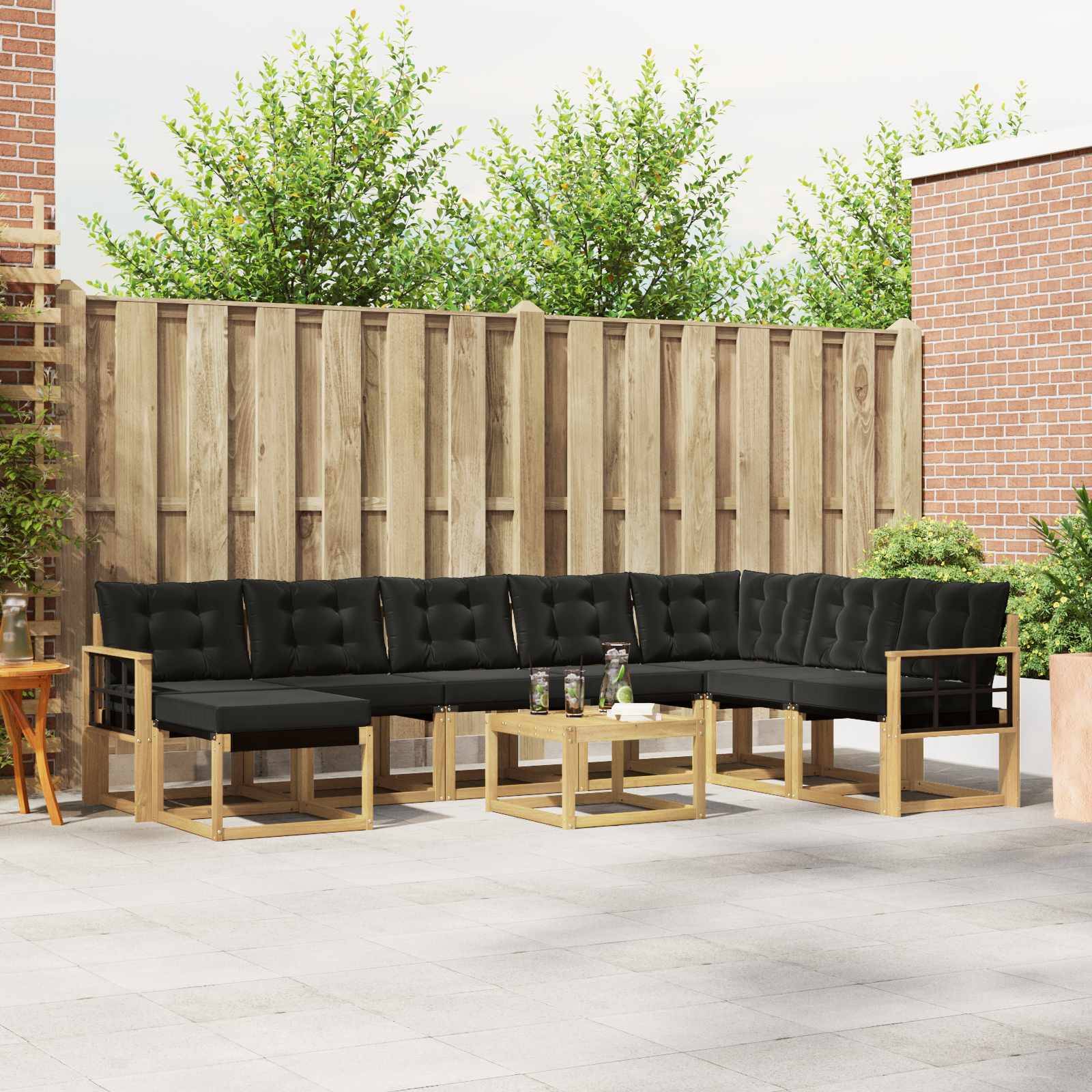 vidaXL Outdoor-Sofagarnitur mit Kissen 9 pcs Weiß und Schwarz