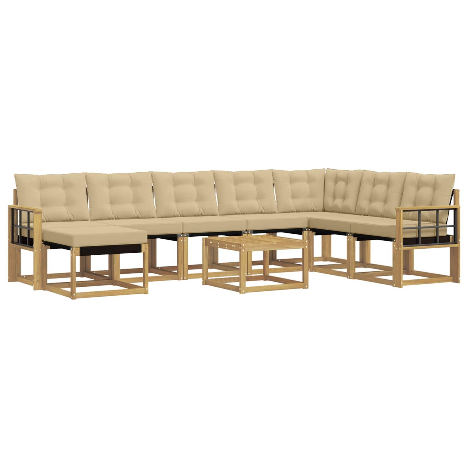vidaXL Outdoor-Sofagarnitur mit Kissen 9 pcs Weiß und Beige