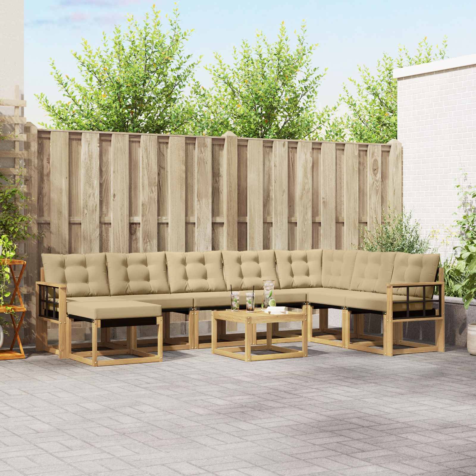 vidaXL Outdoor-Sofagarnitur mit Kissen 9 pcs Weiß und Beige