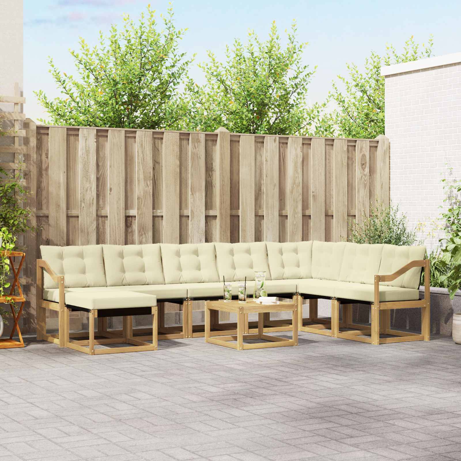 vidaXL Outdoor-Sofagarnitur mit Kissen 9 pcs Weiß und Creme
