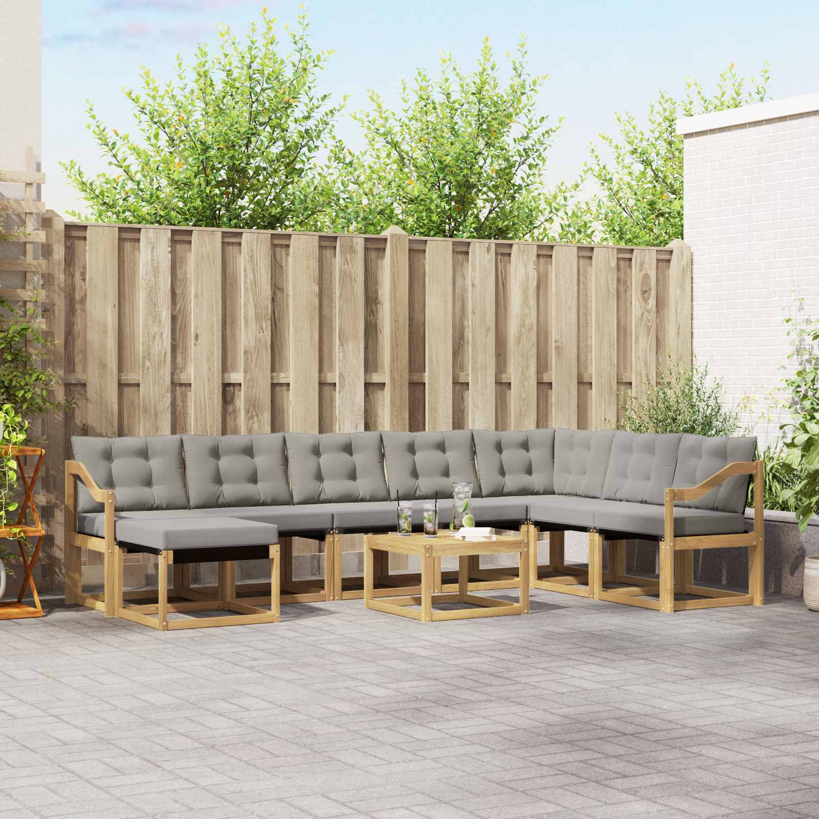 vidaXL Outdoor-Sofagarnitur mit Kissen 9 pcs Weiß und Hellgrau