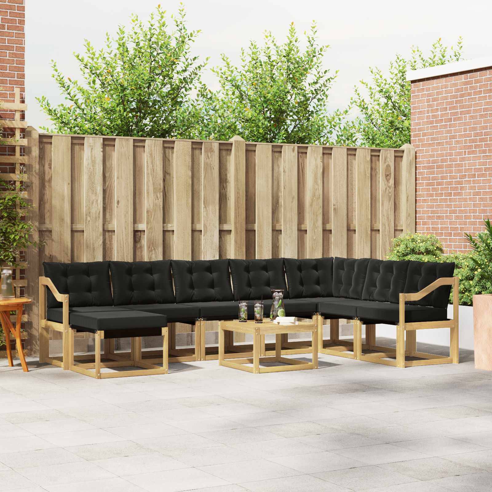 vidaXL Outdoor-Sofagarnitur mit Kissen 9 pcs Weiß und Schwarz