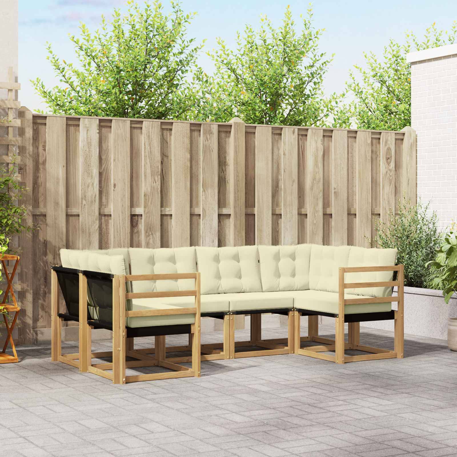vidaXL Outdoor-Sofagarnitur mit Kissen 6 pcs Weiß und Creme