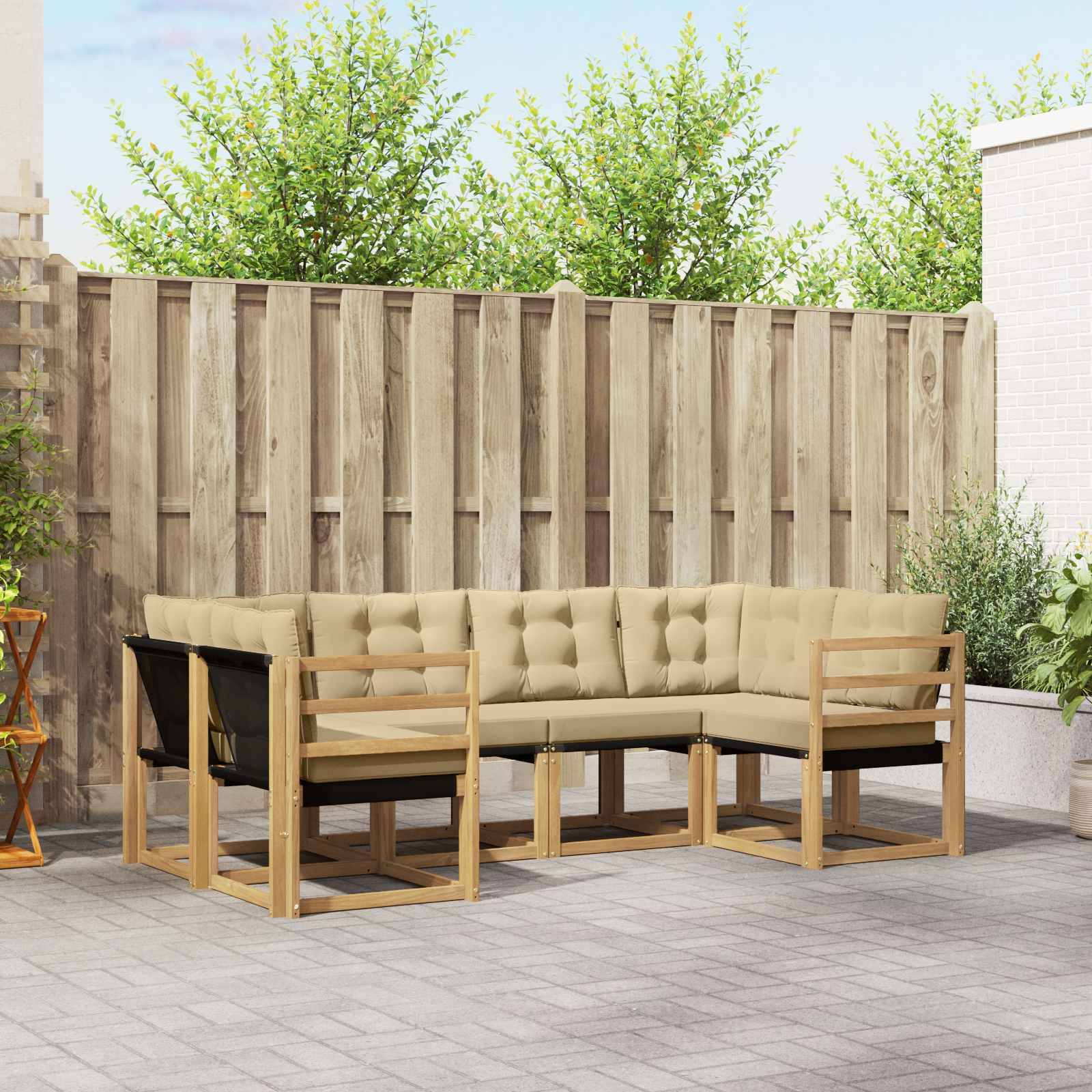 vidaXL Outdoor-Sofagarnitur mit Kissen 6 pcs Weiß und Beige