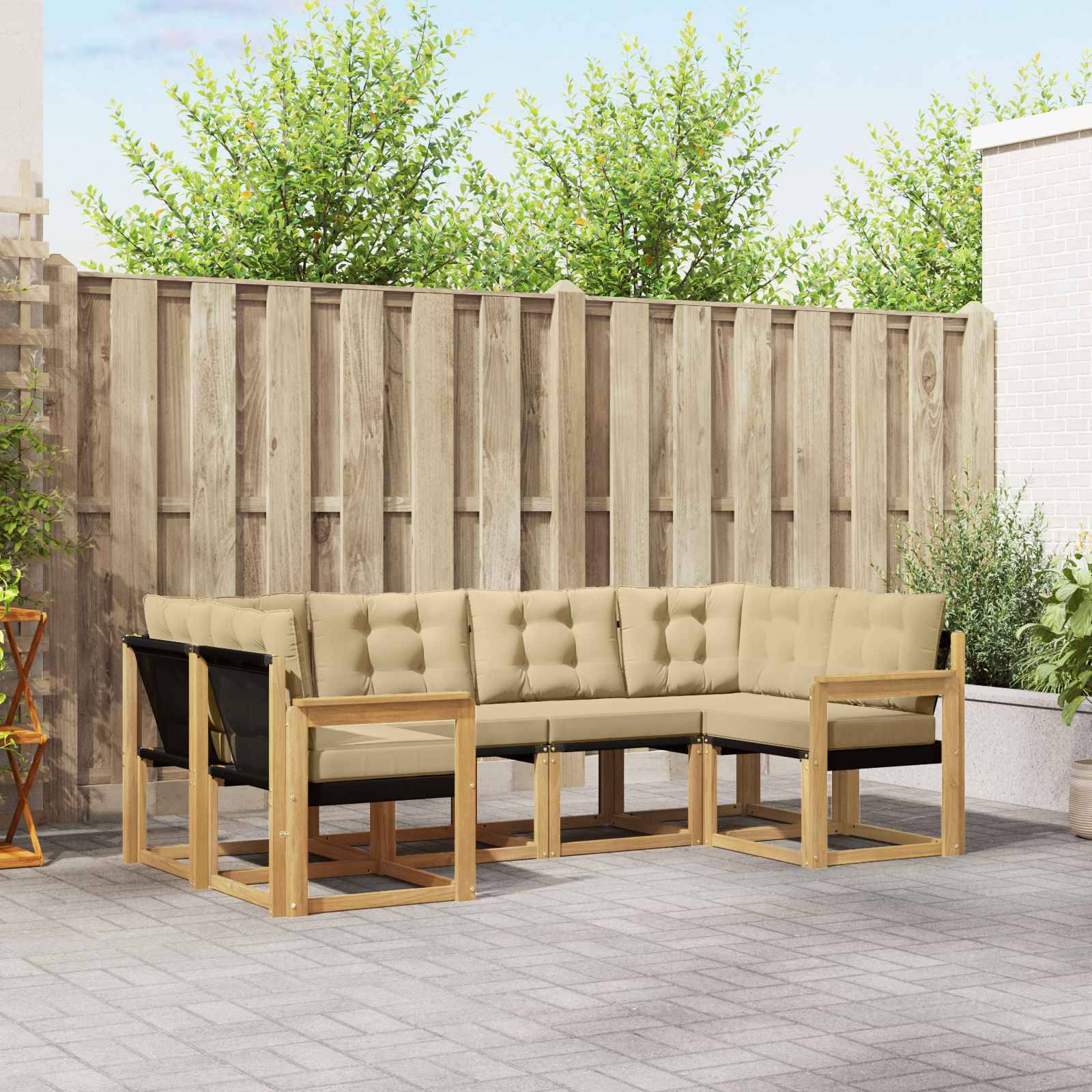 vidaXL Outdoor-Sofagarnitur mit Kissen 6 pcs Weiß und Beige