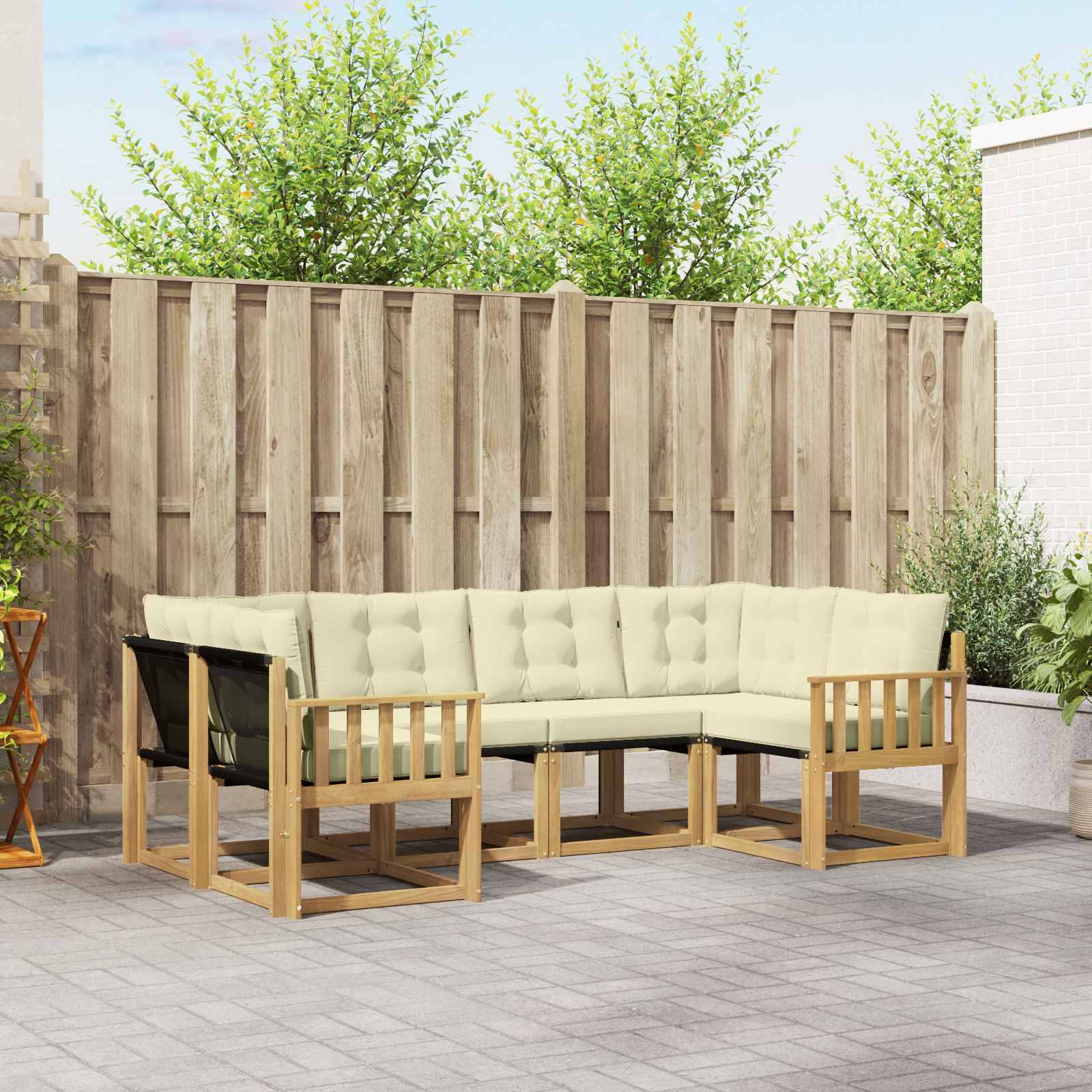 vidaXL Outdoor-Sofagarnitur mit Kissen 6 pcs Weiß und Creme