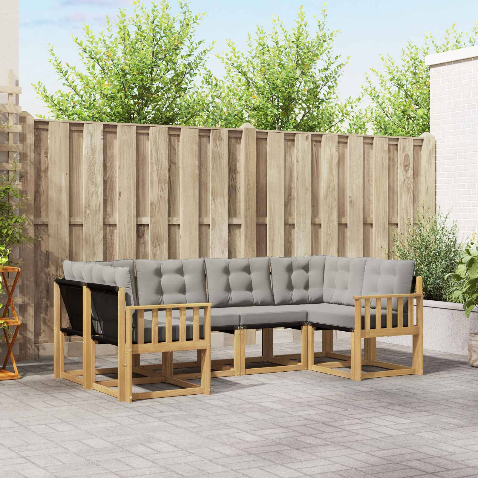 vidaXL Outdoor-Sofagarnitur mit Kissen 6 pcs Weiß und Hellgrau