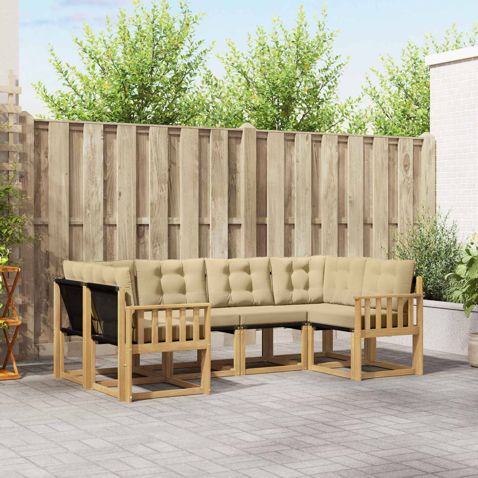 vidaXL Outdoor-Sofagarnitur mit Kissen 6 pcs Weiß und Beige