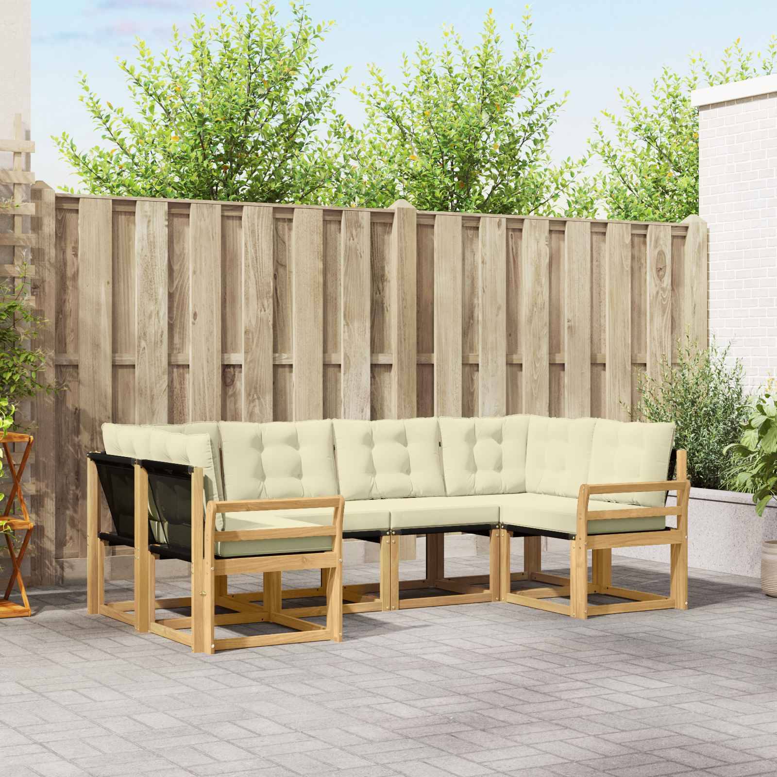 vidaXL Outdoor-Sofagarnitur mit Kissen 6 pcs Weiß und Creme