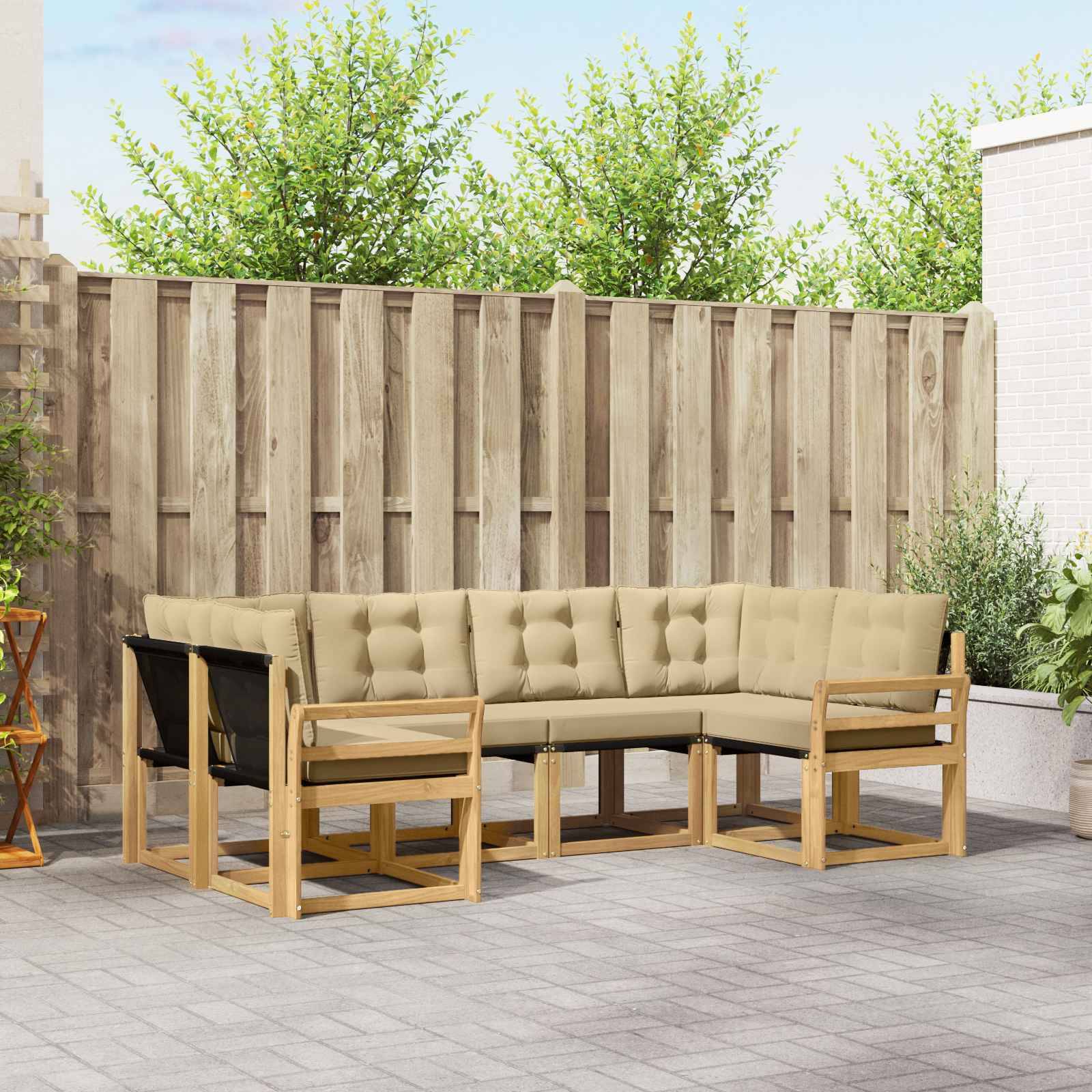 vidaXL Outdoor-Sofagarnitur mit Kissen 6 pcs Weiß und Beige