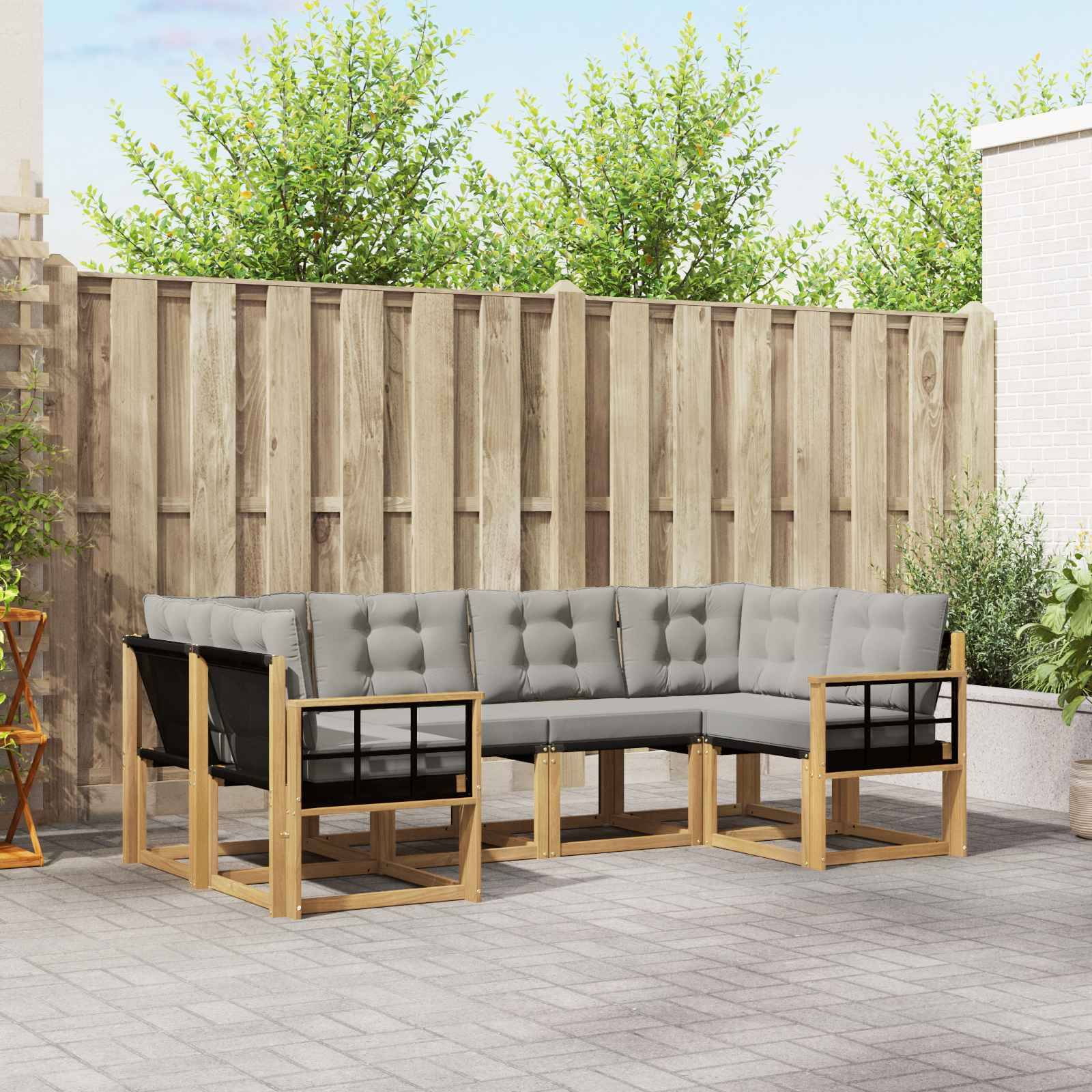 vidaXL Outdoor-Sofagarnitur mit Kissen 6 pcs Weiß und Hellgrau