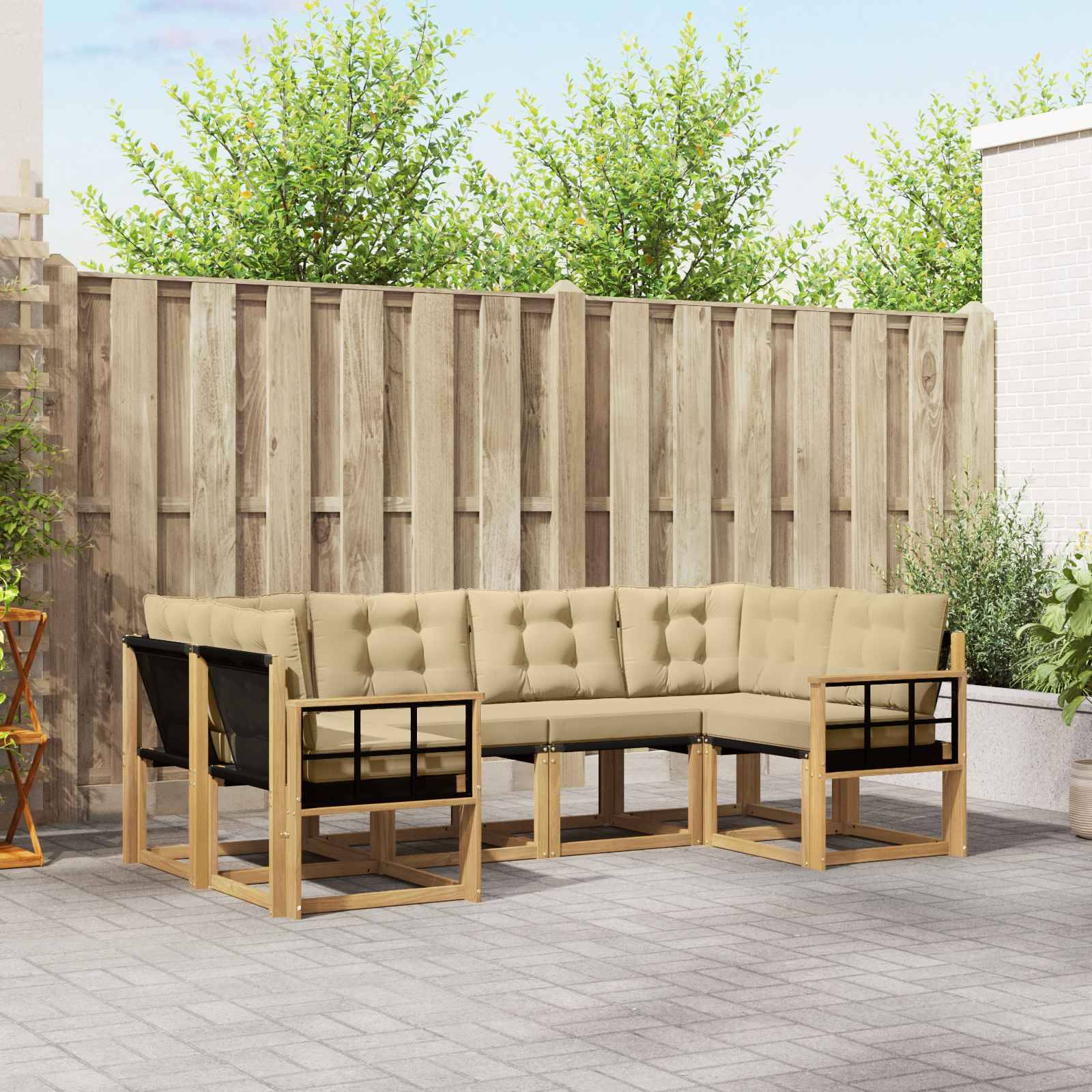 vidaXL Outdoor-Sofagarnitur mit Kissen 6 pcs Weiß und Beige